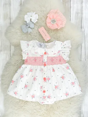 Punch Pink Smocked Floral Vintage Ruffle Romper