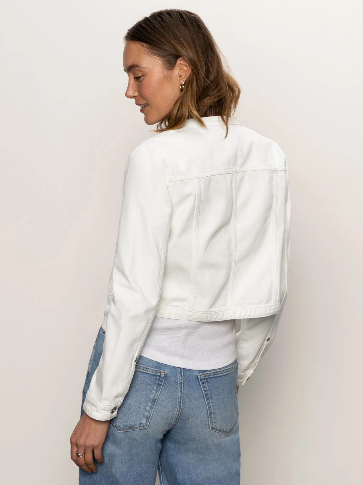 Adaptive Fit Stage Denim Collarless Lady Jacket White