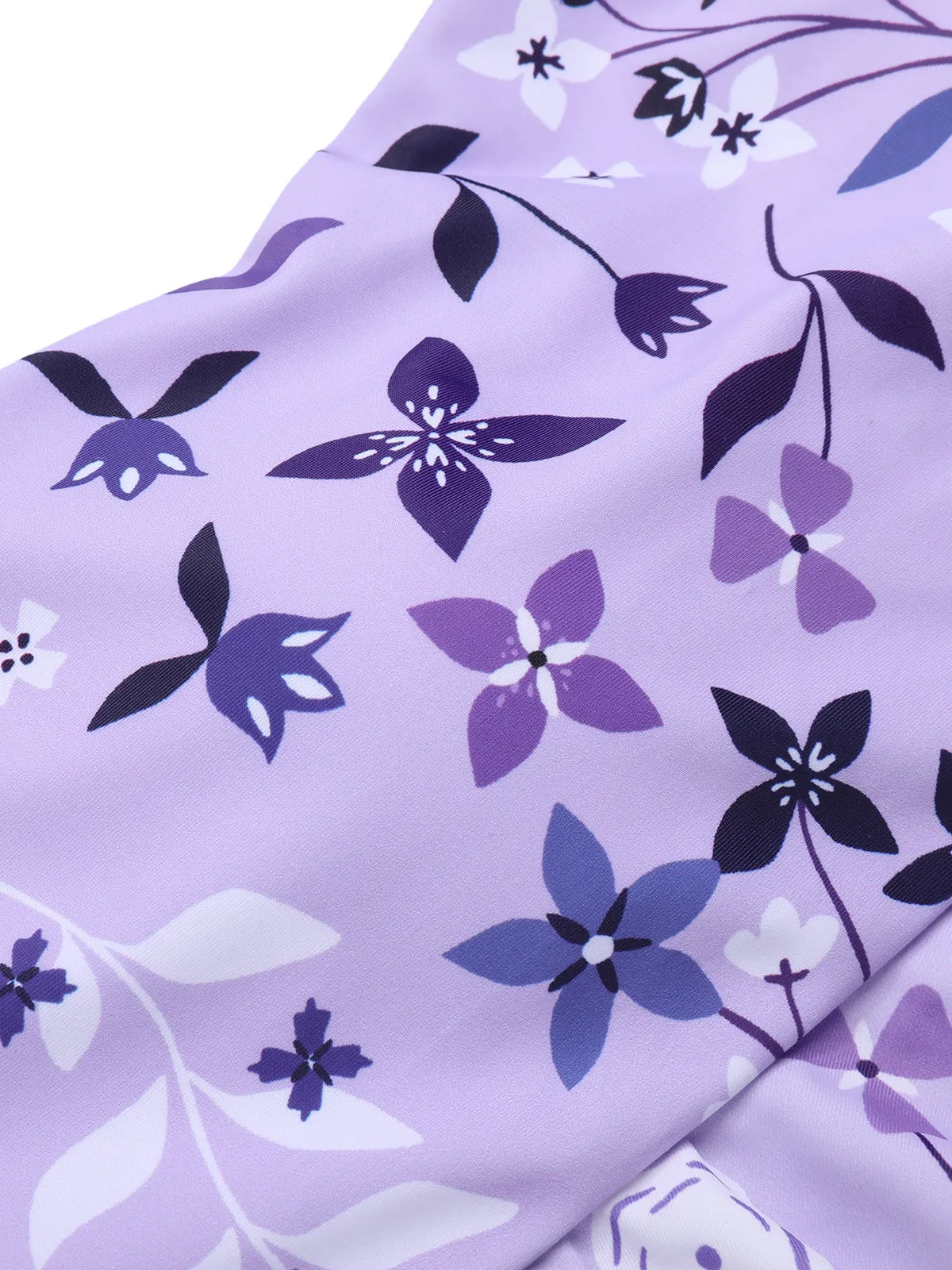 Purple 1930s Floral Irregular Shoulder Straps Swimsuit