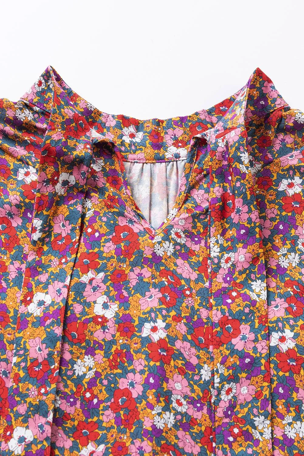 Purple Print Knotted High Neck Puff Sleeve Blouse for Ladies