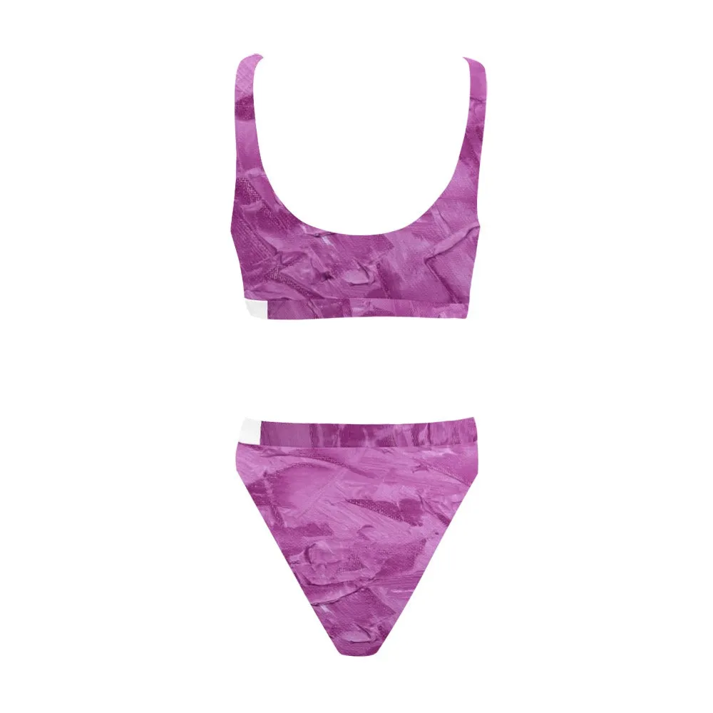 Purple Swimwear Sport Top & High-Waisted Bikini Swimsuit (Model S07)