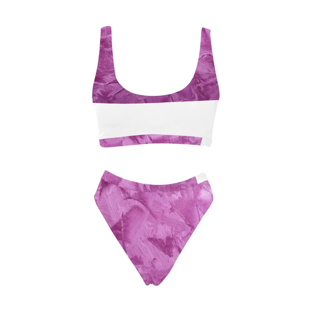Purple Swimwear Sport Top & High-Waisted Bikini Swimsuit (Model S07)