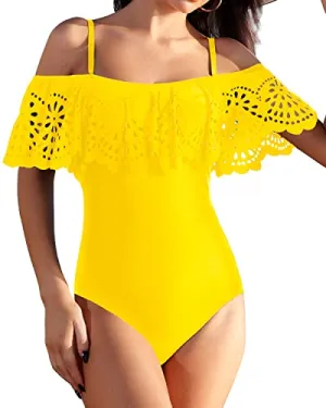 Push Up Padded Cup Ruffle Swimwear For Teen Girls-Neon Yellow