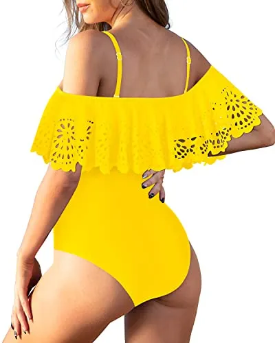 Push Up Padded Cup Ruffle Swimwear For Teen Girls-Neon Yellow