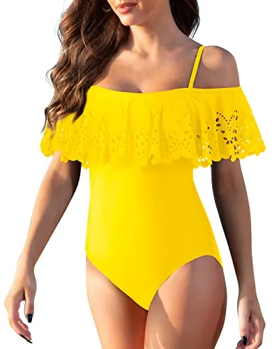 Push Up Padded Cup Ruffle Swimwear For Teen Girls-Neon Yellow