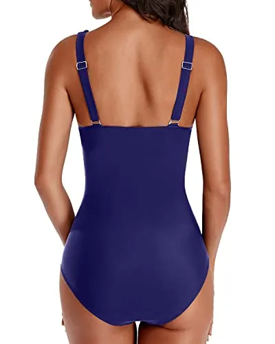 Push Up Slimming One Piece Swimsuit For Women-Navy Blue