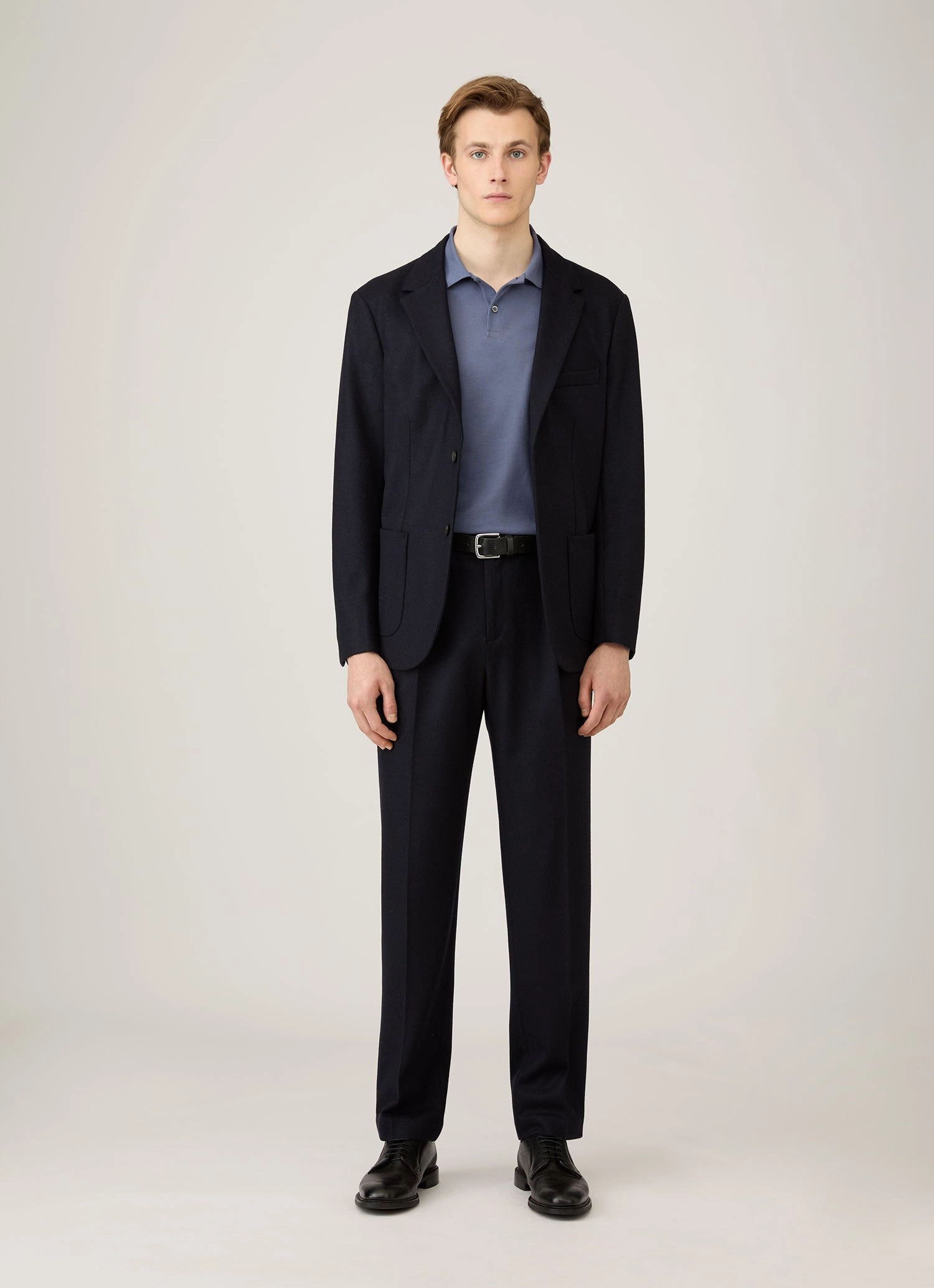 Sporty Design Timeless Fashion Men's Long Sleeve Piqu?? Polo Shirt in Selvedge Blue