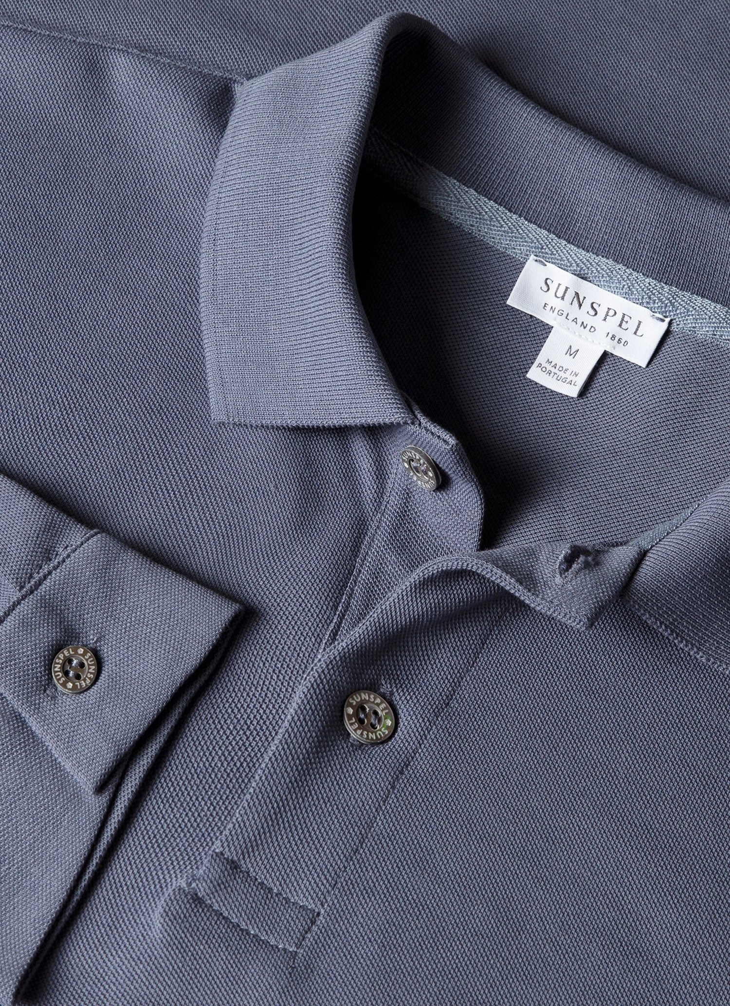 Men's Long Sleeve Piqu?? Polo Shirt in Selvedge Blue ComfortStretch Collar All-day Comfort
