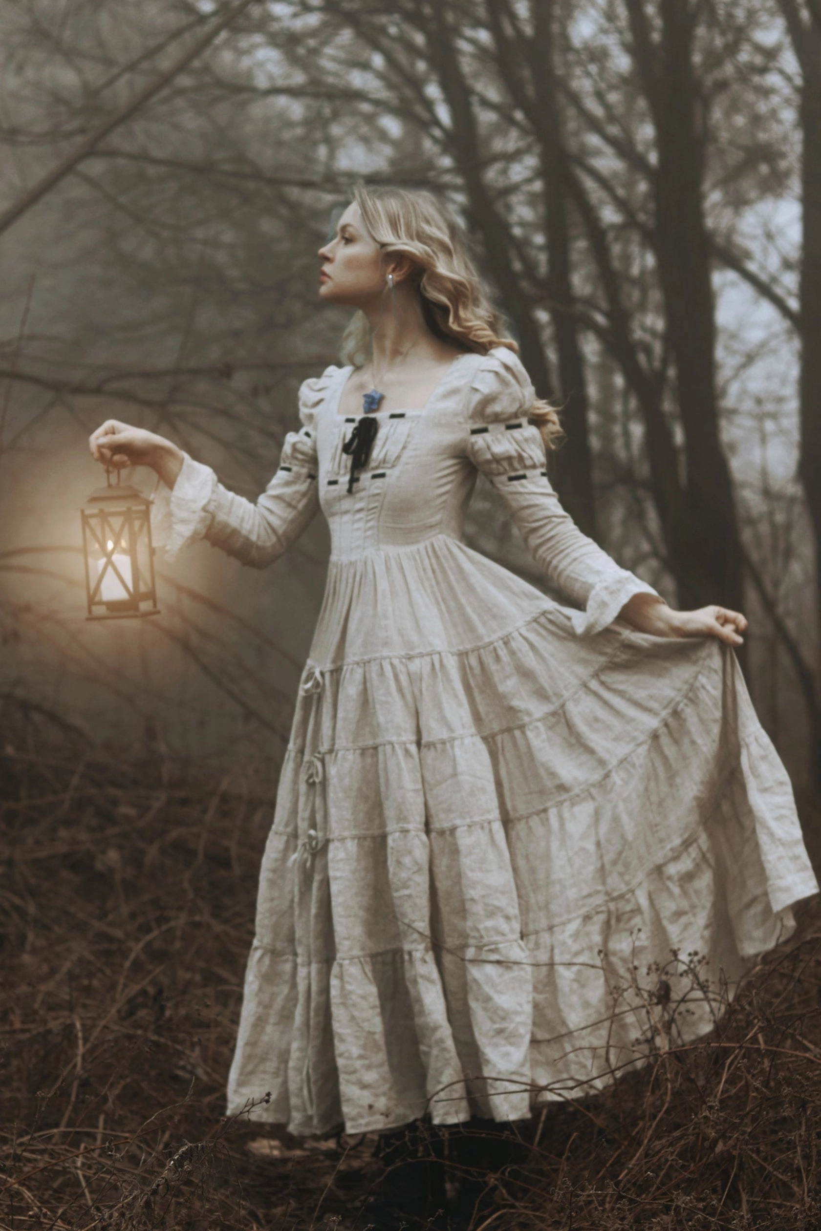 Queena 22 | Empired Maxi linen dress Multi Pocket Design