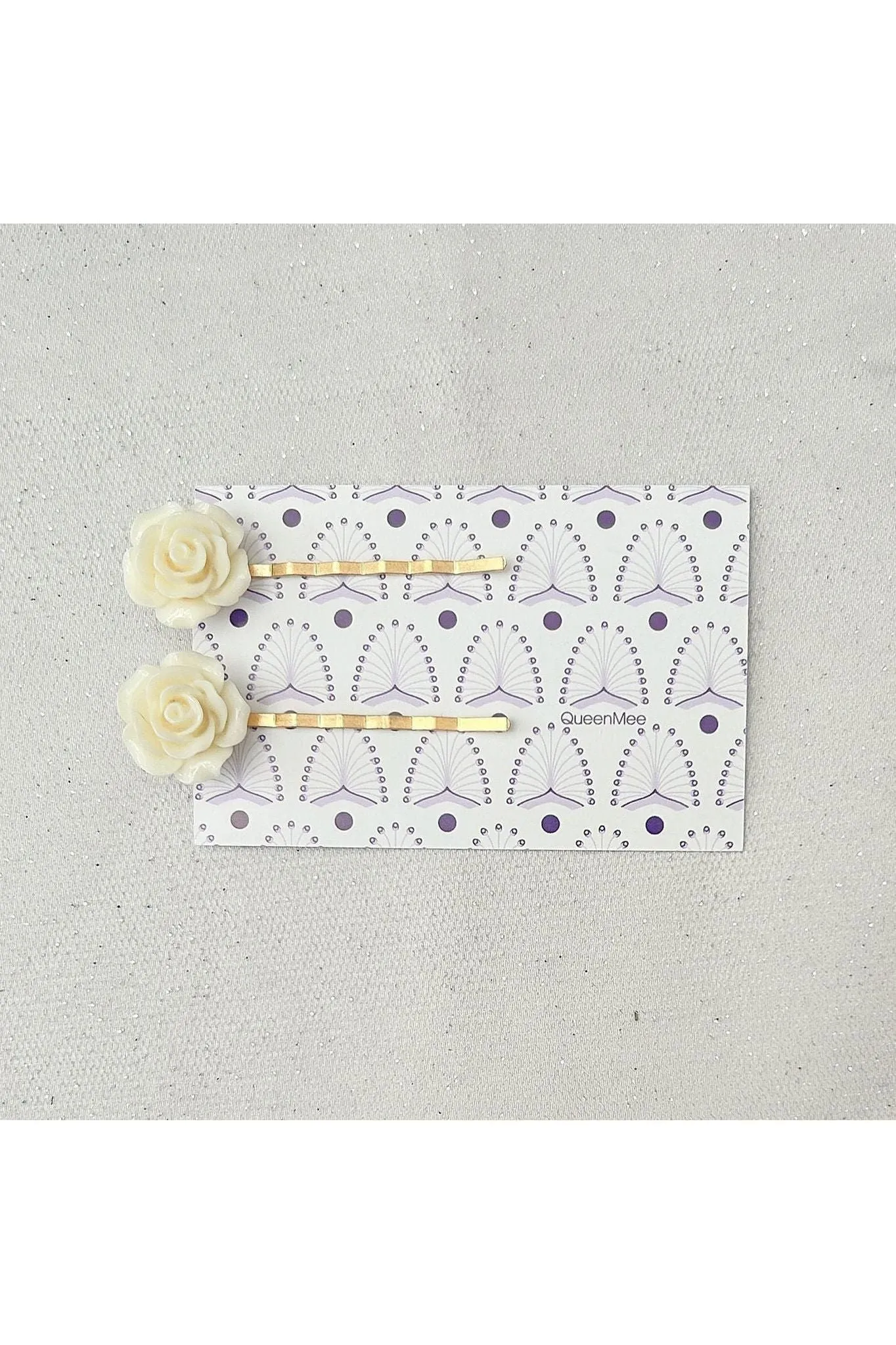 Queenmee Hair Accessories Ivory Slides Rose Hair Clip