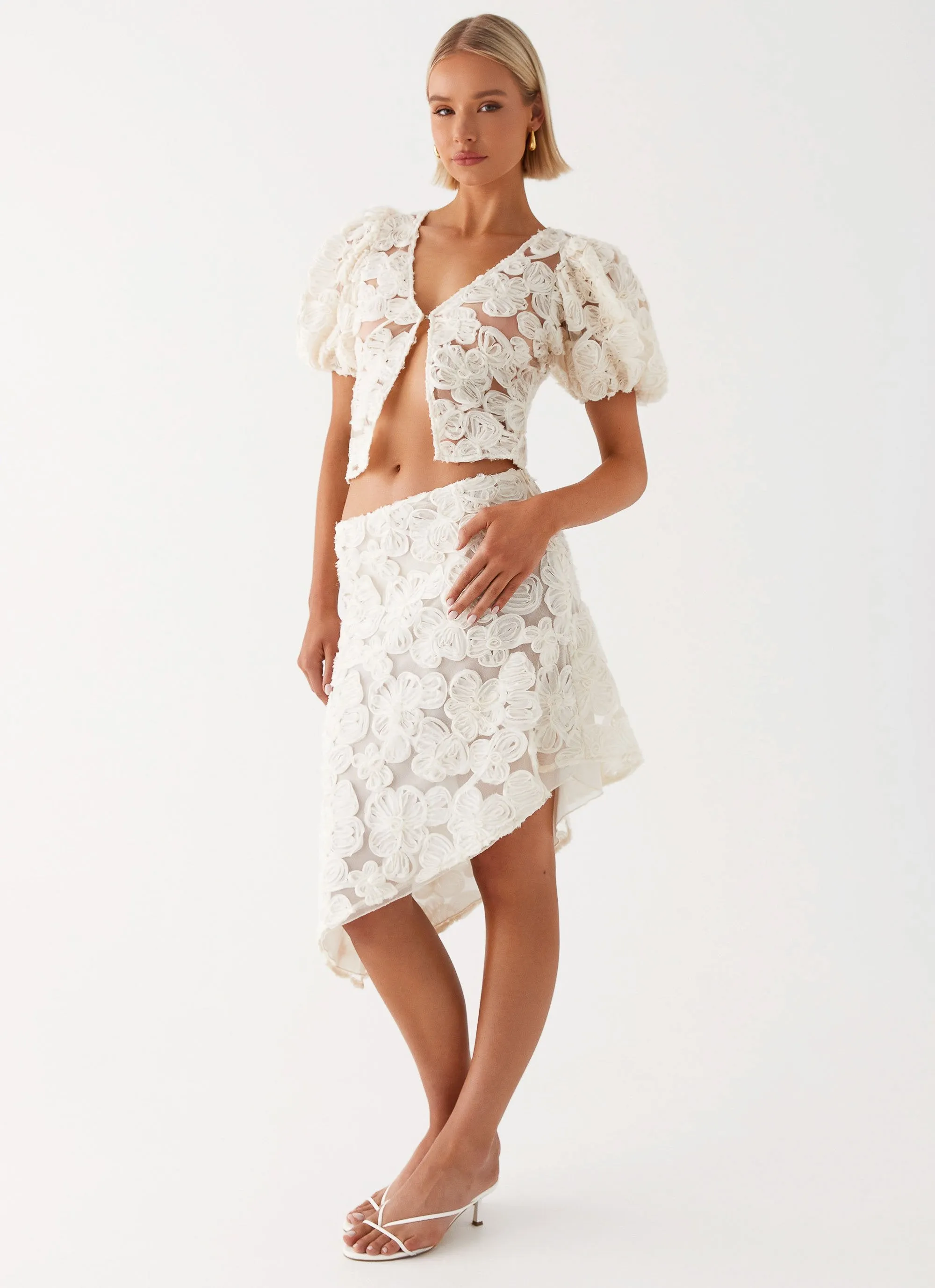 Comfortable Style Orchid Breeze Midi Skirt - Ivory