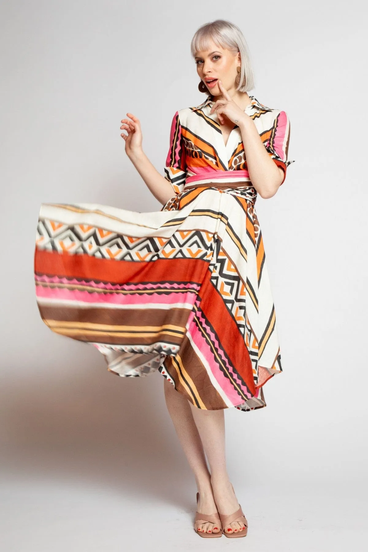retro-style Cotton-Blend Sophia Dress - Tulum Stripe