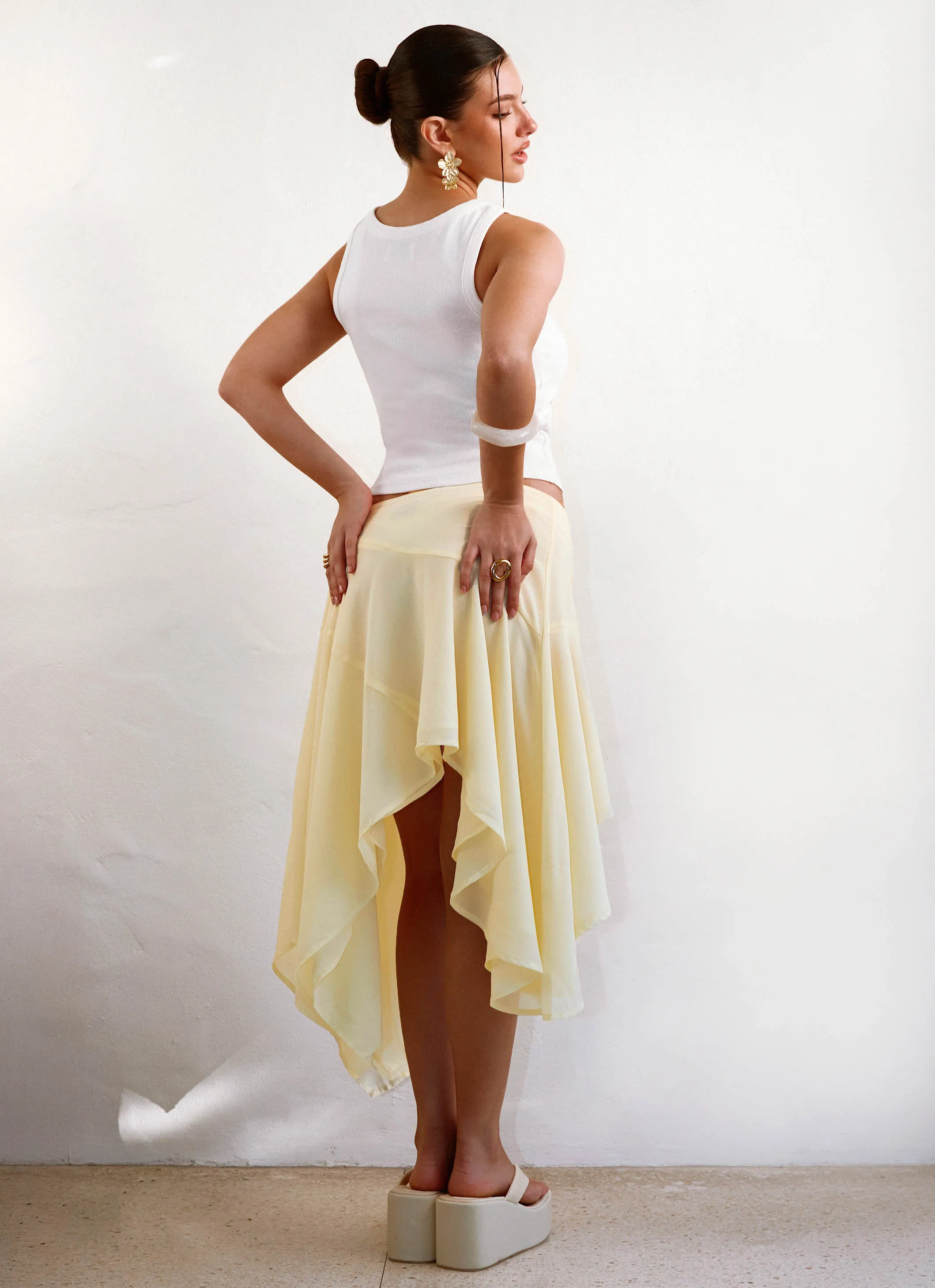 Kia Low Rise Asymmetrical Midi Skirt - Yellow Urban Comfort