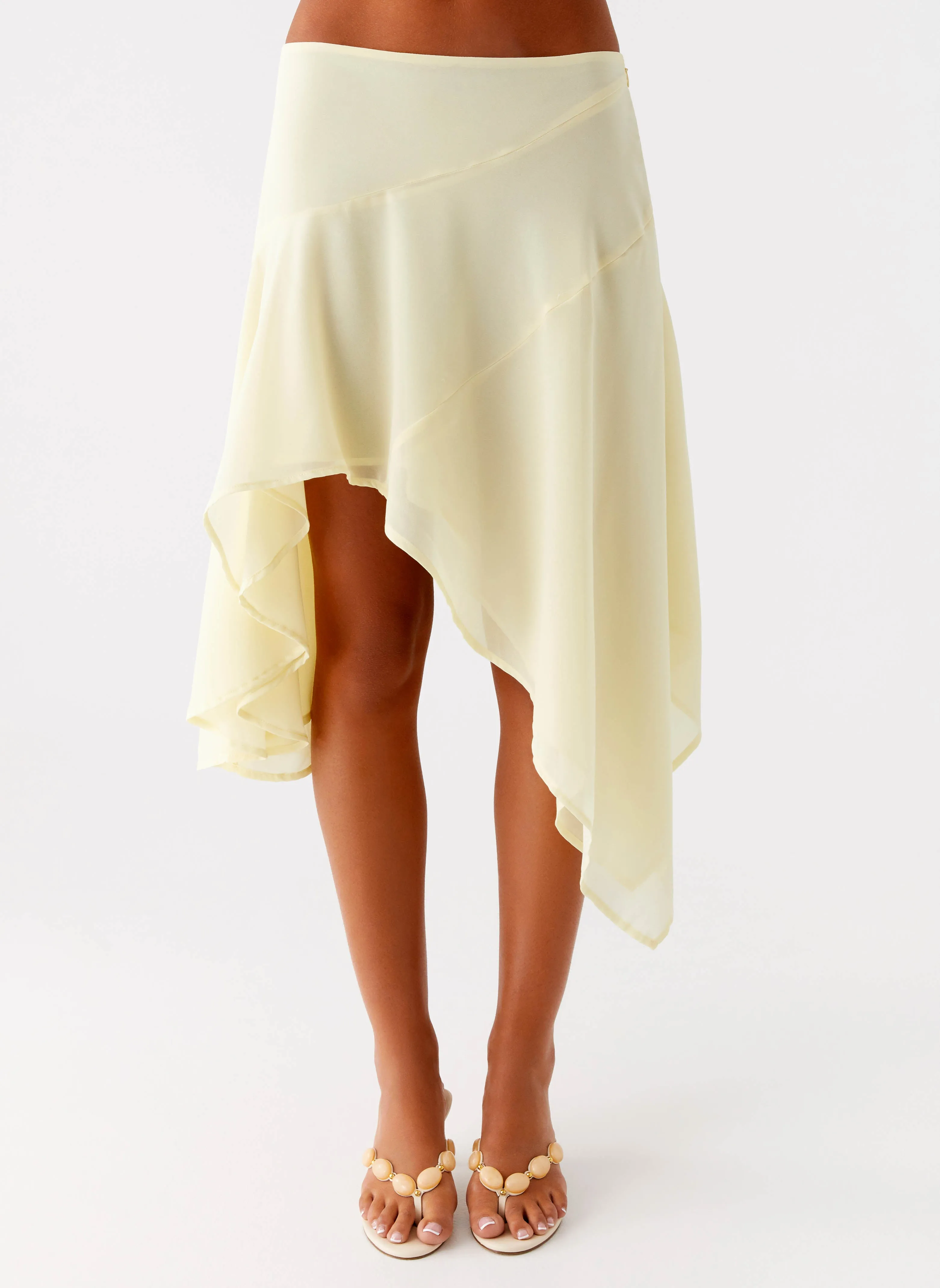 Kia Low Rise Asymmetrical Midi Skirt - Yellow Non Iron Technology