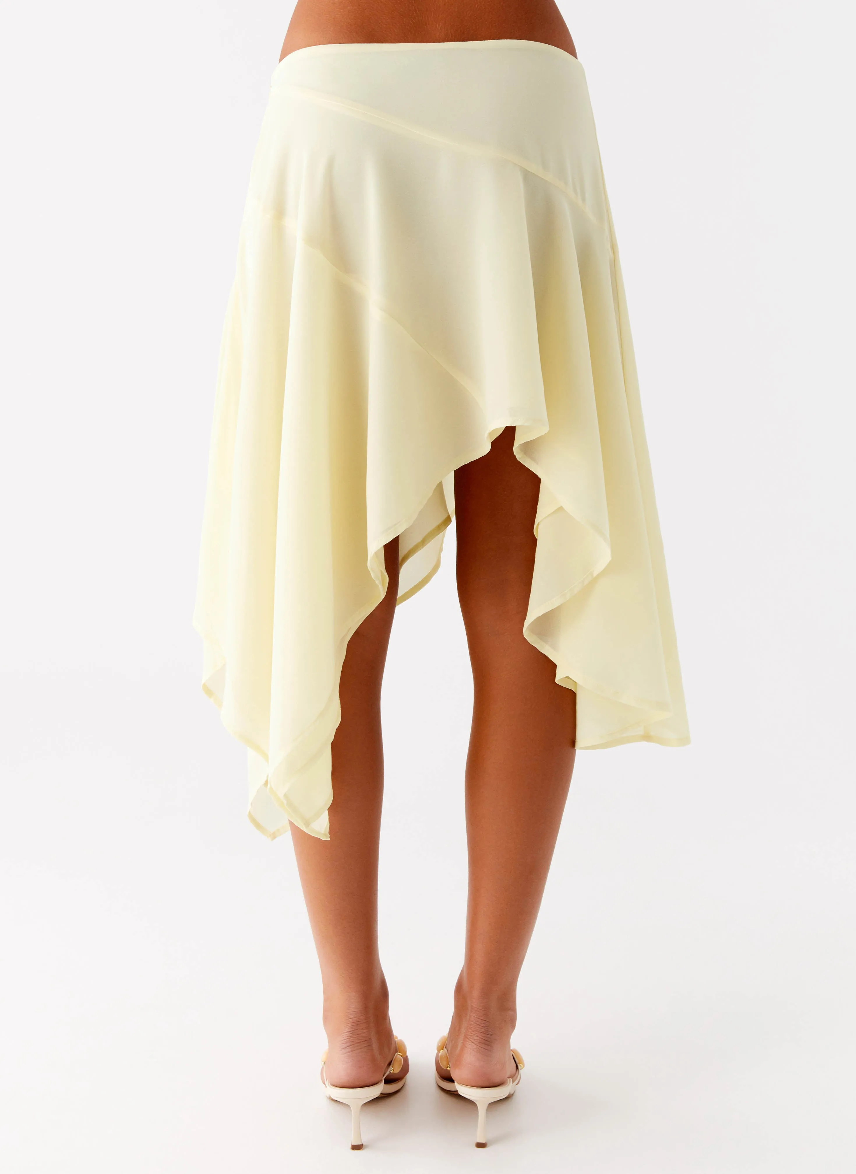 Kia Low Rise Asymmetrical Midi Skirt - Yellow Neutral Shade Modern Relaxed
