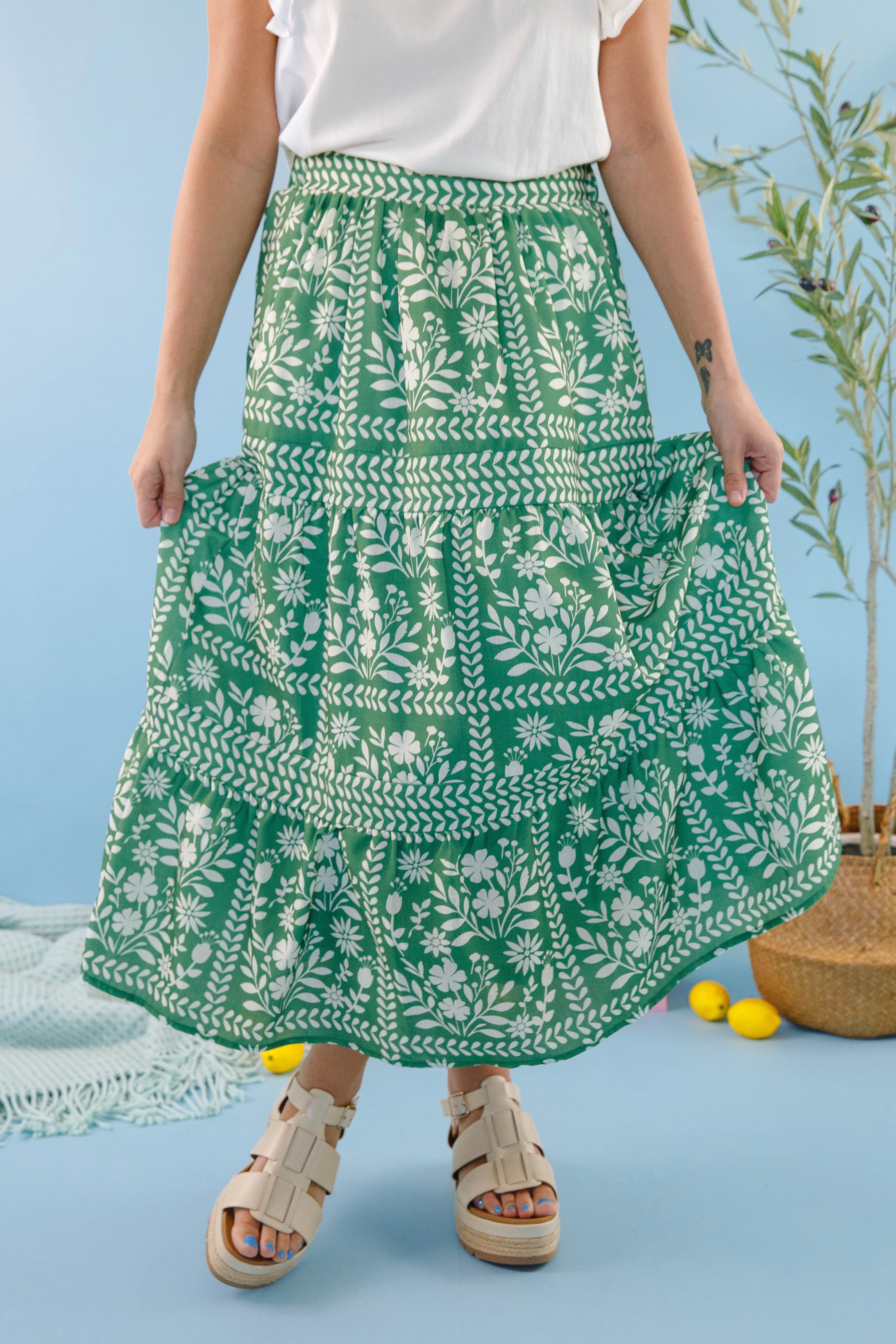 Lots Of Happiness Midi Skirt-Green Relaxed Comfort Fit