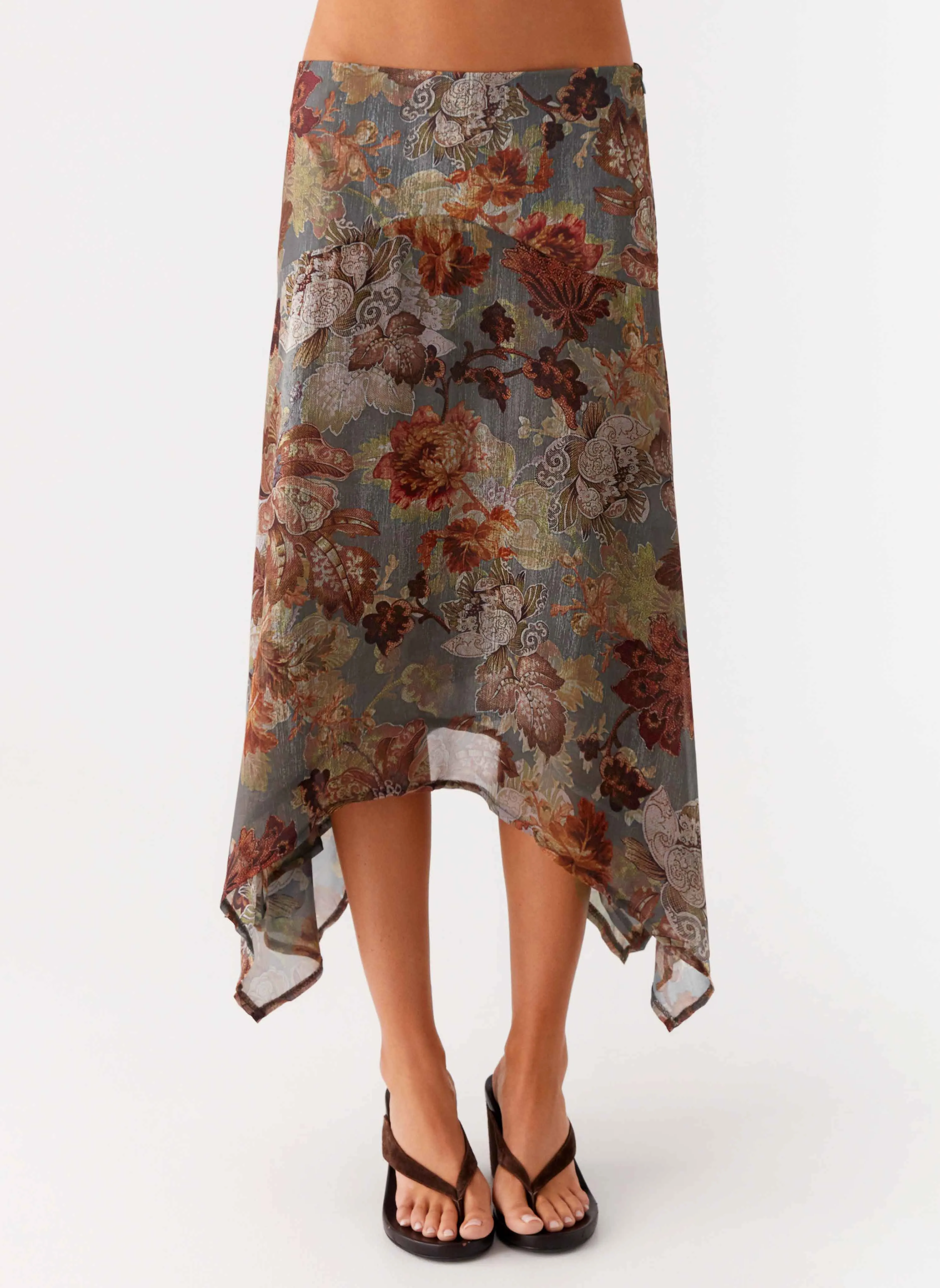 Rosewood Low Rise Midi Skirt - Vintage Blossom Perfect Silhouette WaterRepellent