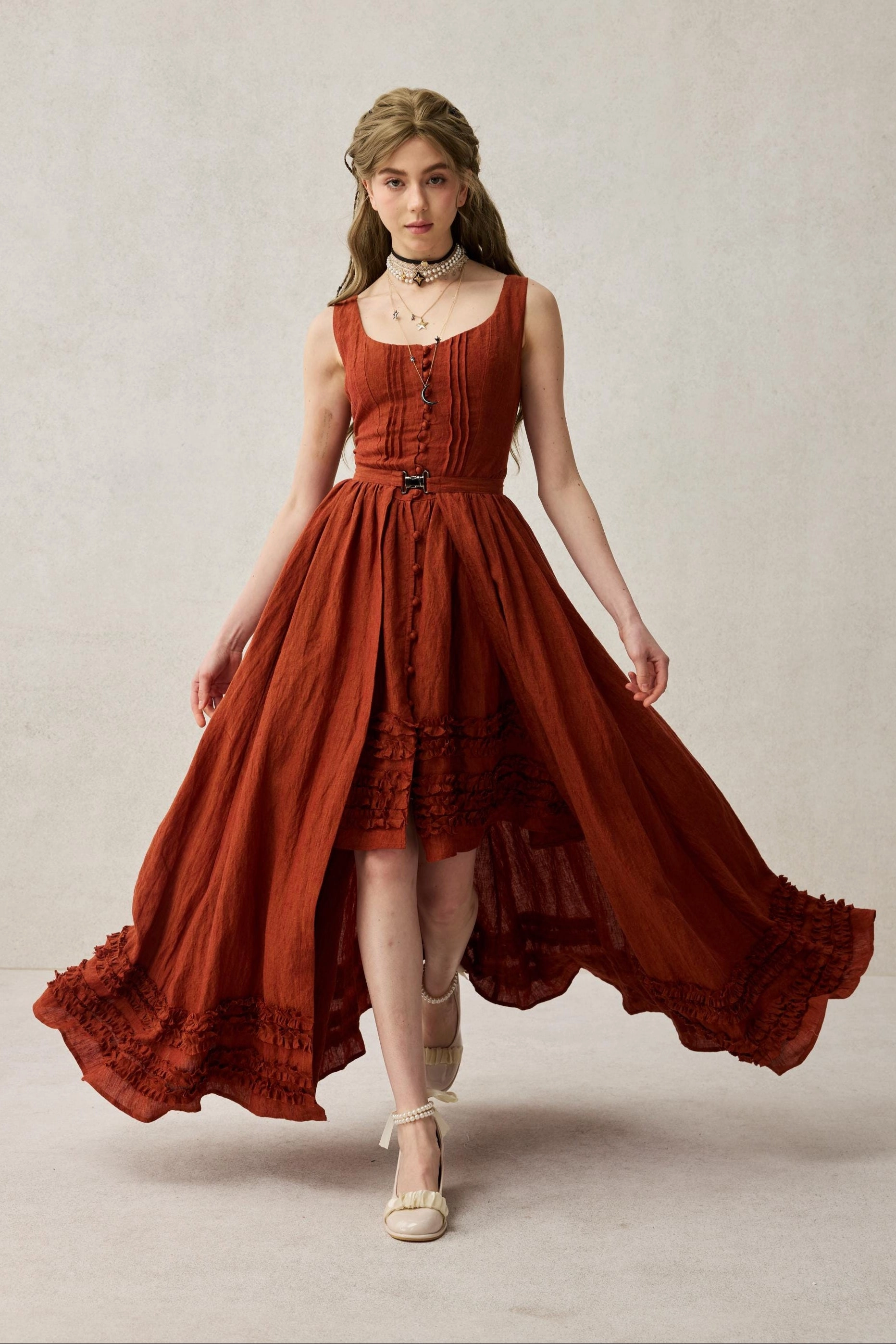 Wearable Poetry 17 | Ruffled linen dress & skirt ??2 pieces) Temperature control
