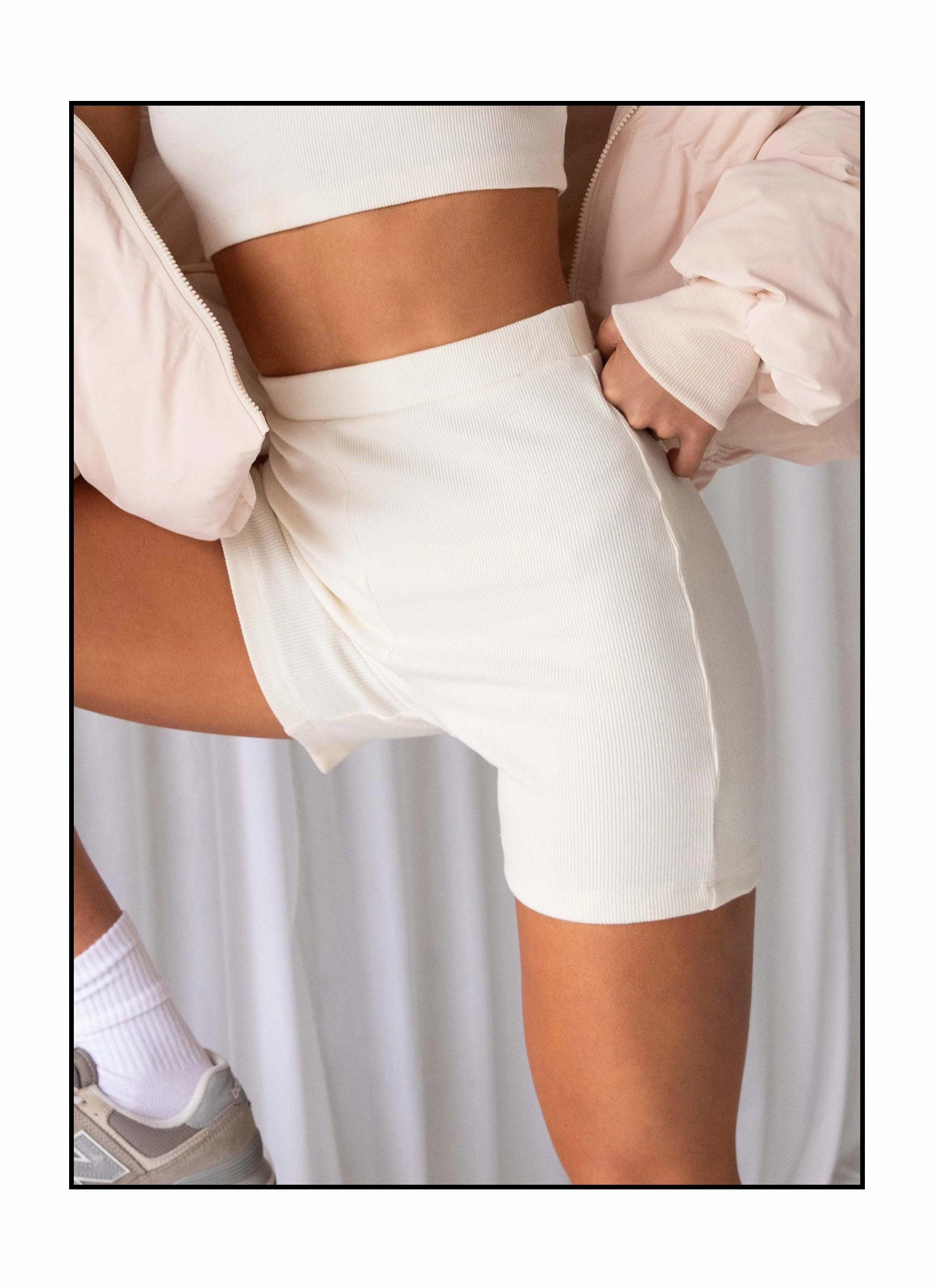 Limited Organic Cotton Rib Bike Shorts - Ivory Minimal Vibe Light and Cozy