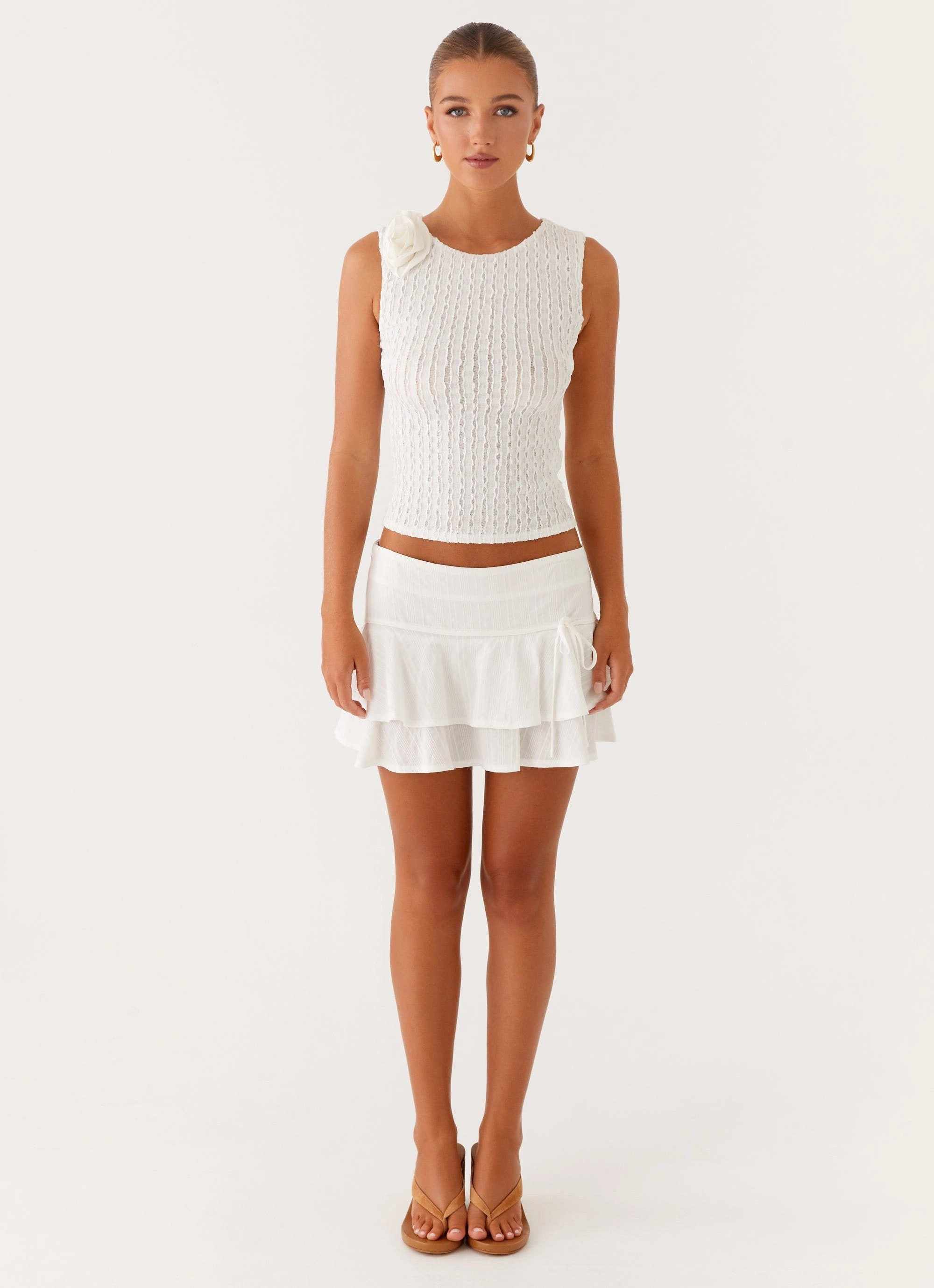 Lisbon Mini Skirt - White Everyday Comfort Adjustable Drawcord