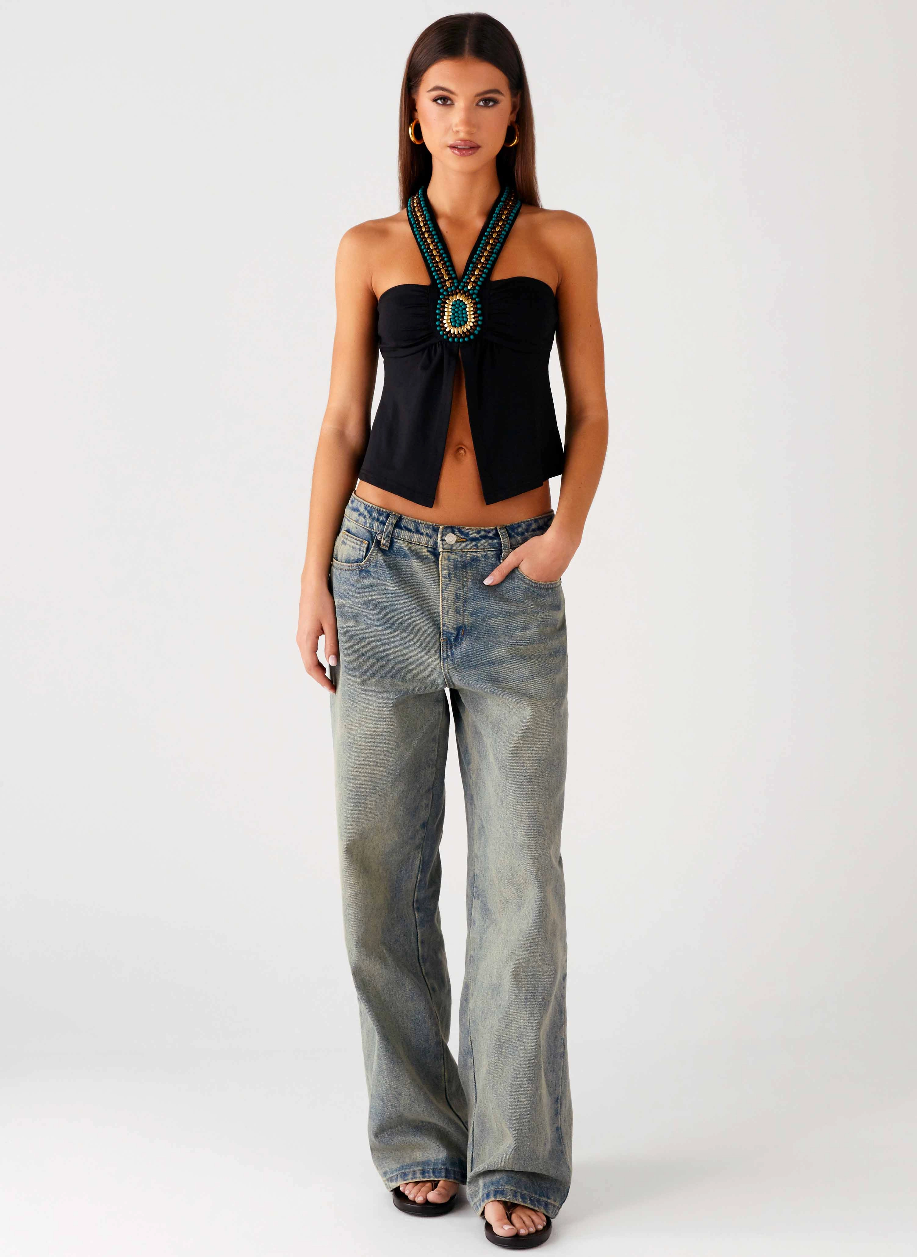 Boheme Breeze Halter Top - Black Stylish T-shirt SnagProof