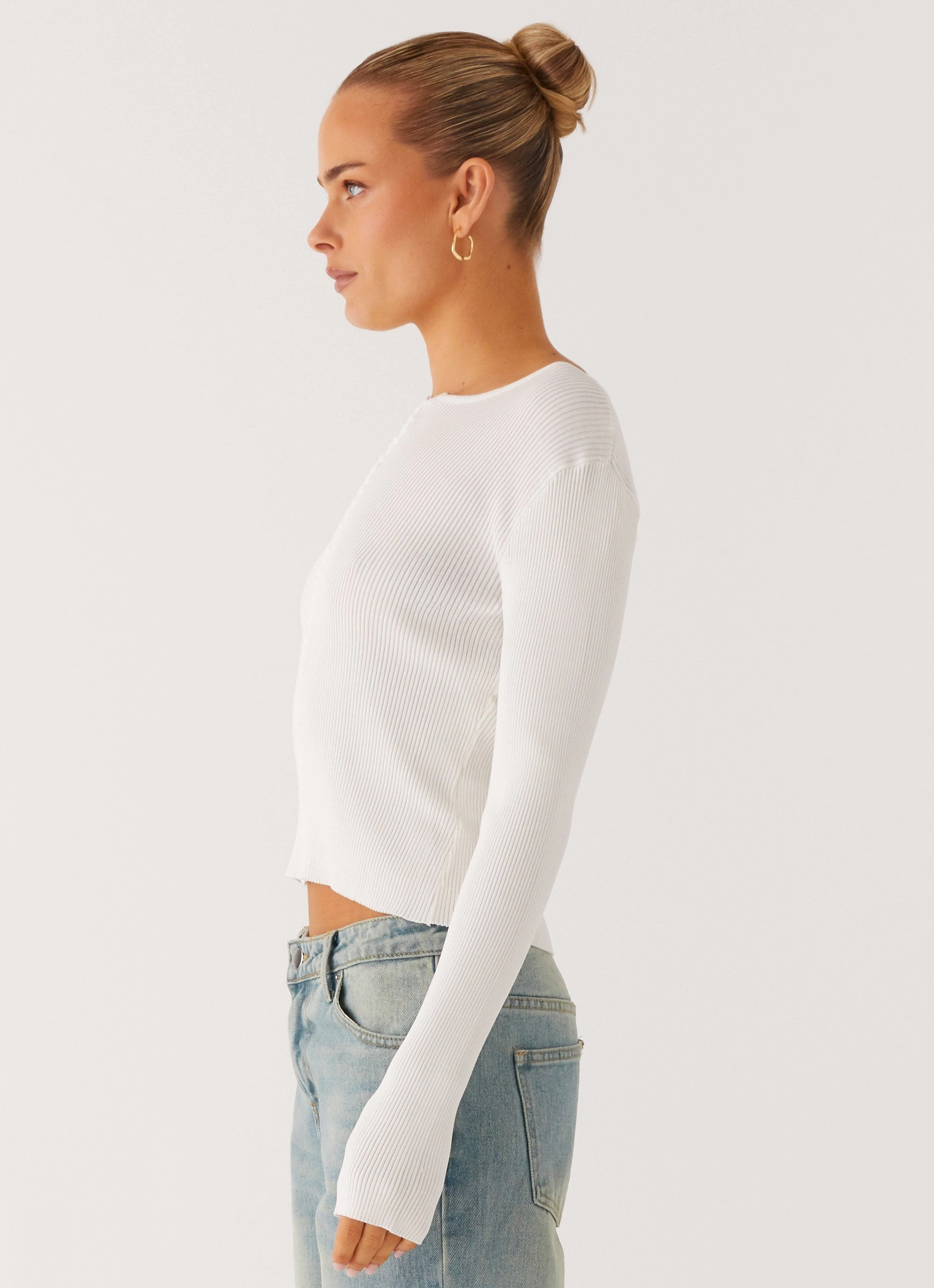 Wonderwall Lace Up Long Sleeve Top - White Hypoallergenic Fiber