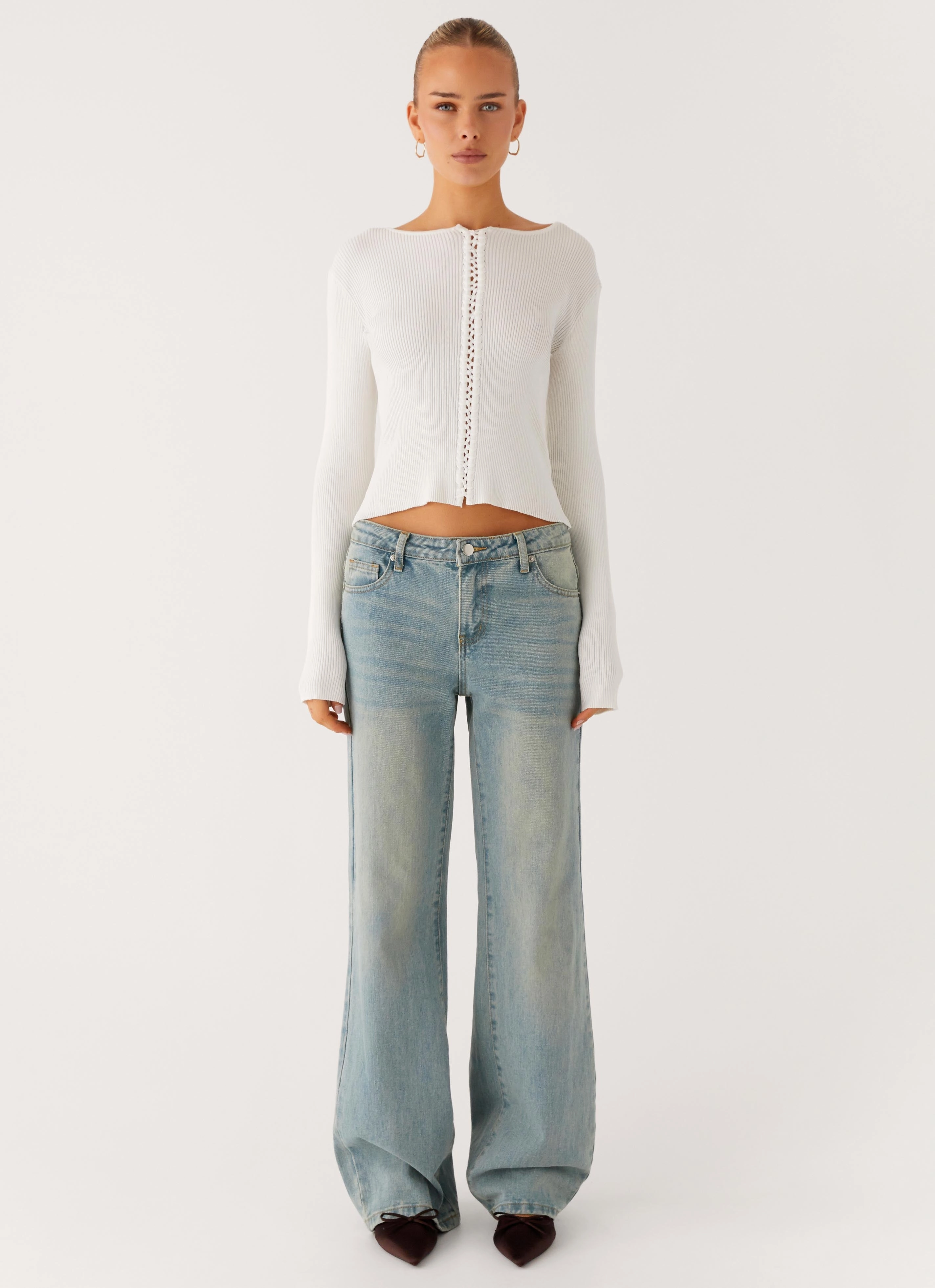 Wonderwall Lace Up Long Sleeve Top - White VentedBack MinimalistCut