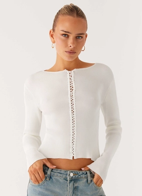 QuickAccess Pocket Placement Wonderwall Lace Up Long Sleeve Top - White Butter Soft Handfeel Wonderwall Lace Up Long Sleeve Top - White