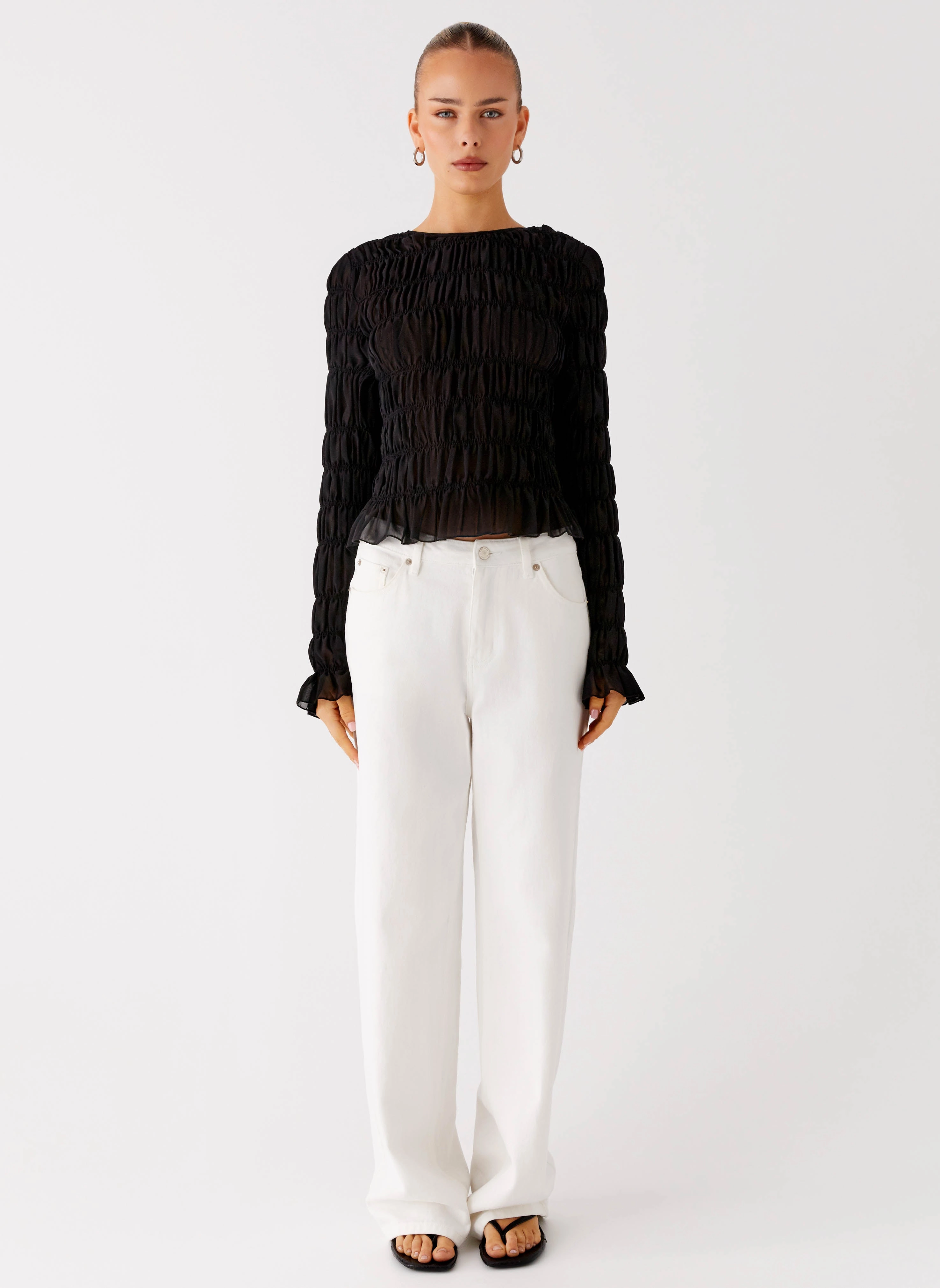 Bella Long Sleeve Top - Black Soft Touch Texture Everyday Comfort