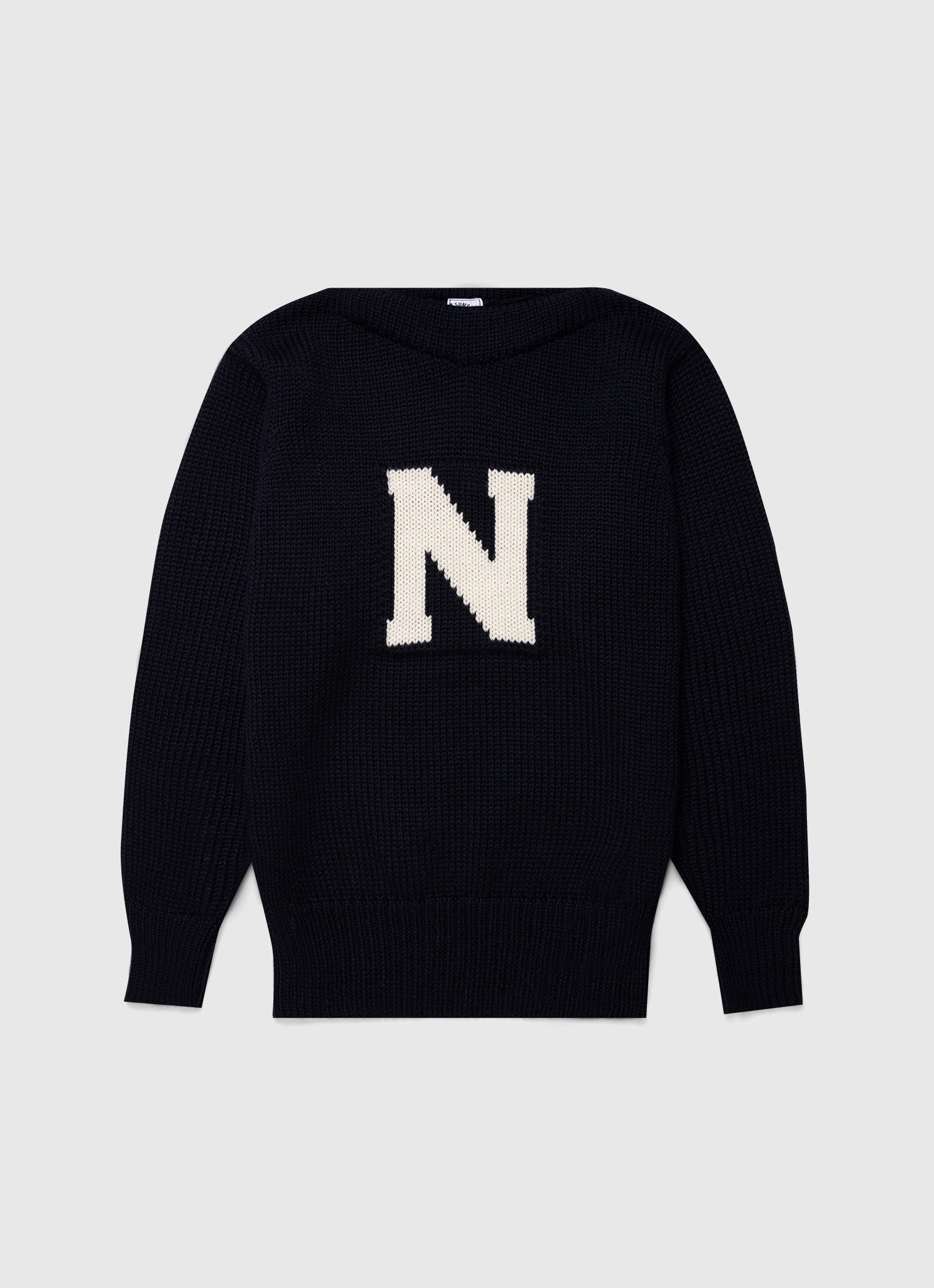 Men's Sunspel x Nigel Cabourn Wide Neck Crew in Navy MidWeight Construction Core Style