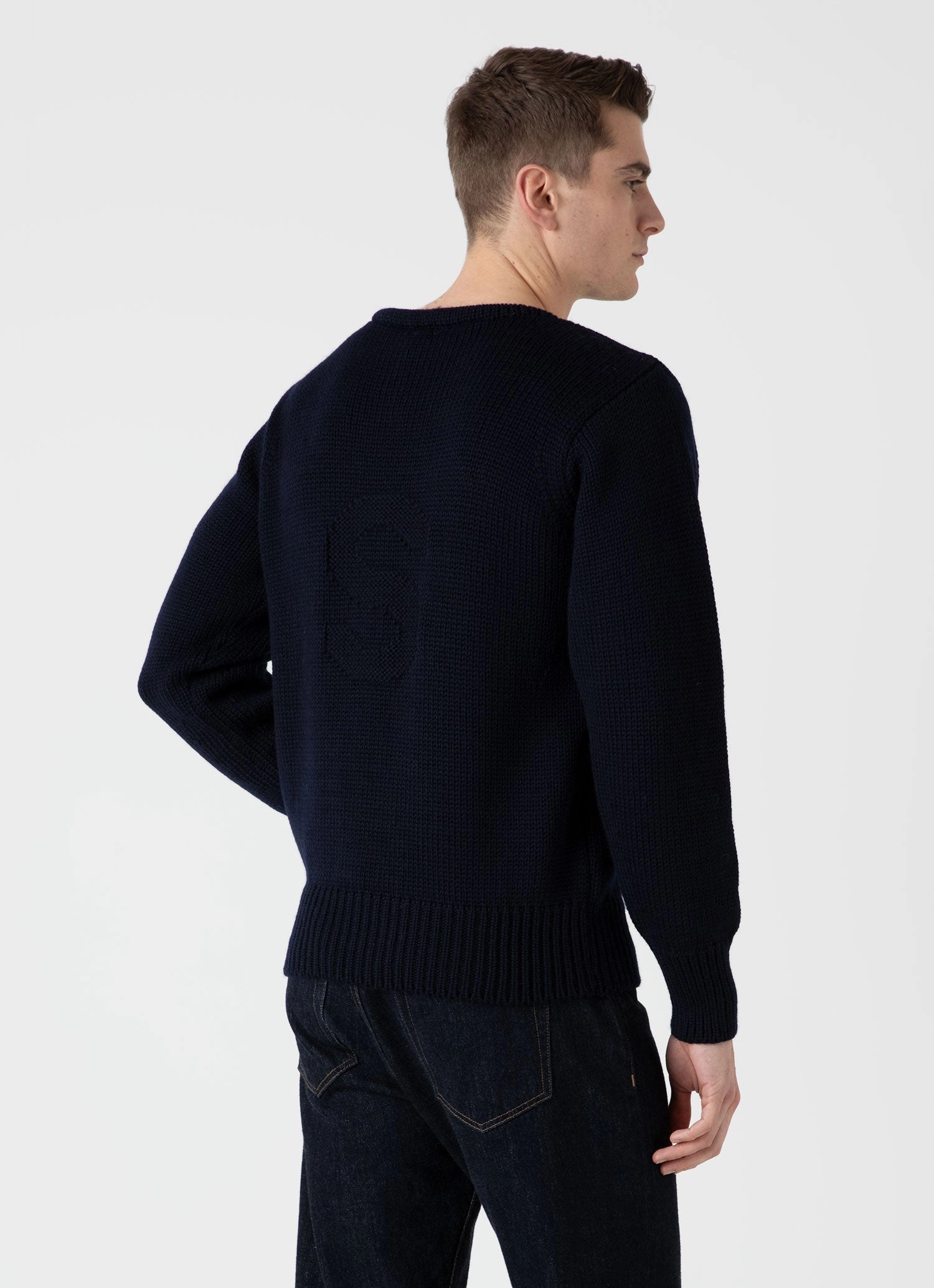 Men's Sunspel x Nigel Cabourn Wide Neck Crew in Navy Lightweight Material