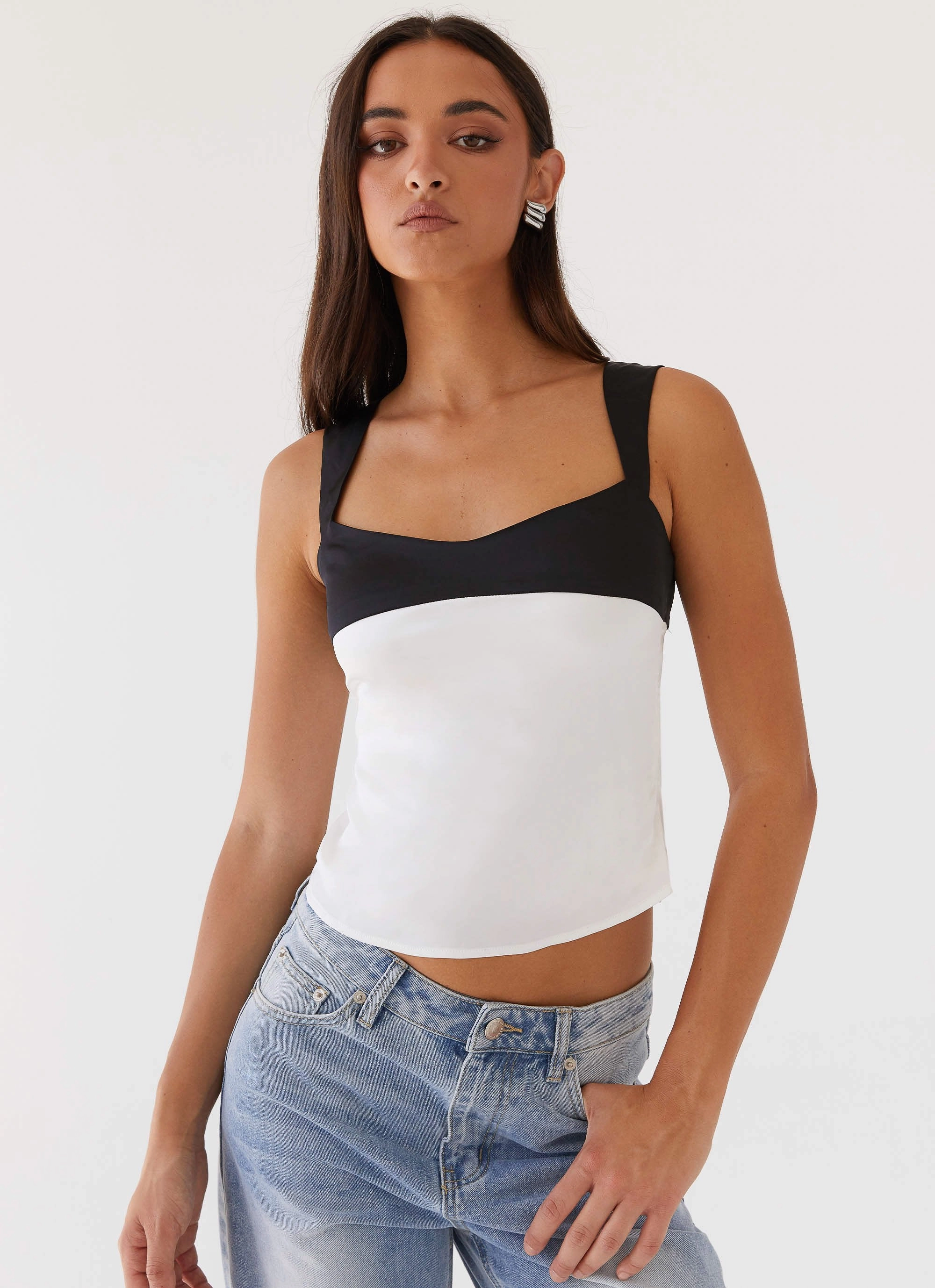 Lylah Satin Top - Noir Pearl ButterSoftTexture Soft Knit