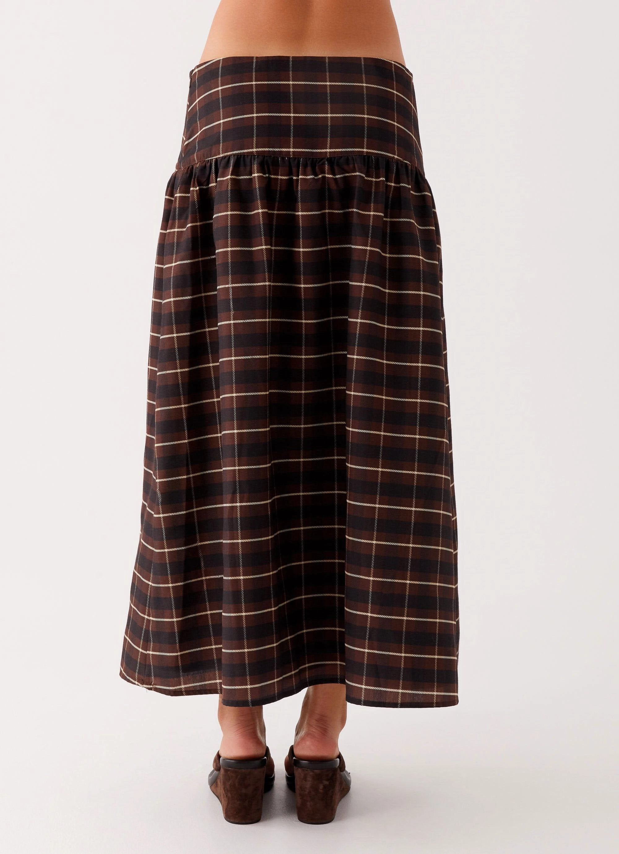 Sport Performance Design Eco Friendly Dye Process Quiet Places Midi Skirt - Chocolate Check