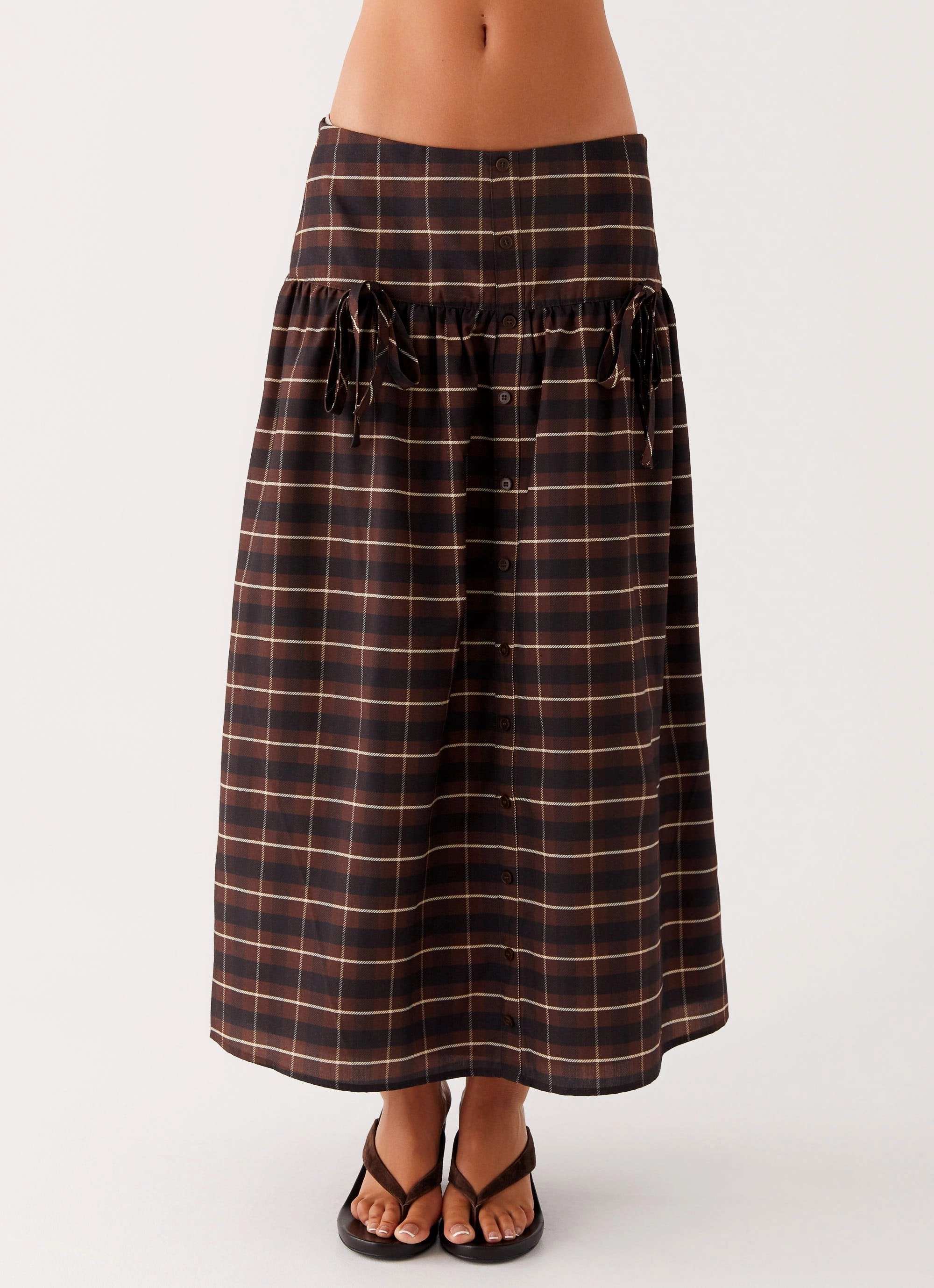 All Season No Ride Quiet Places Midi Skirt - Chocolate Check