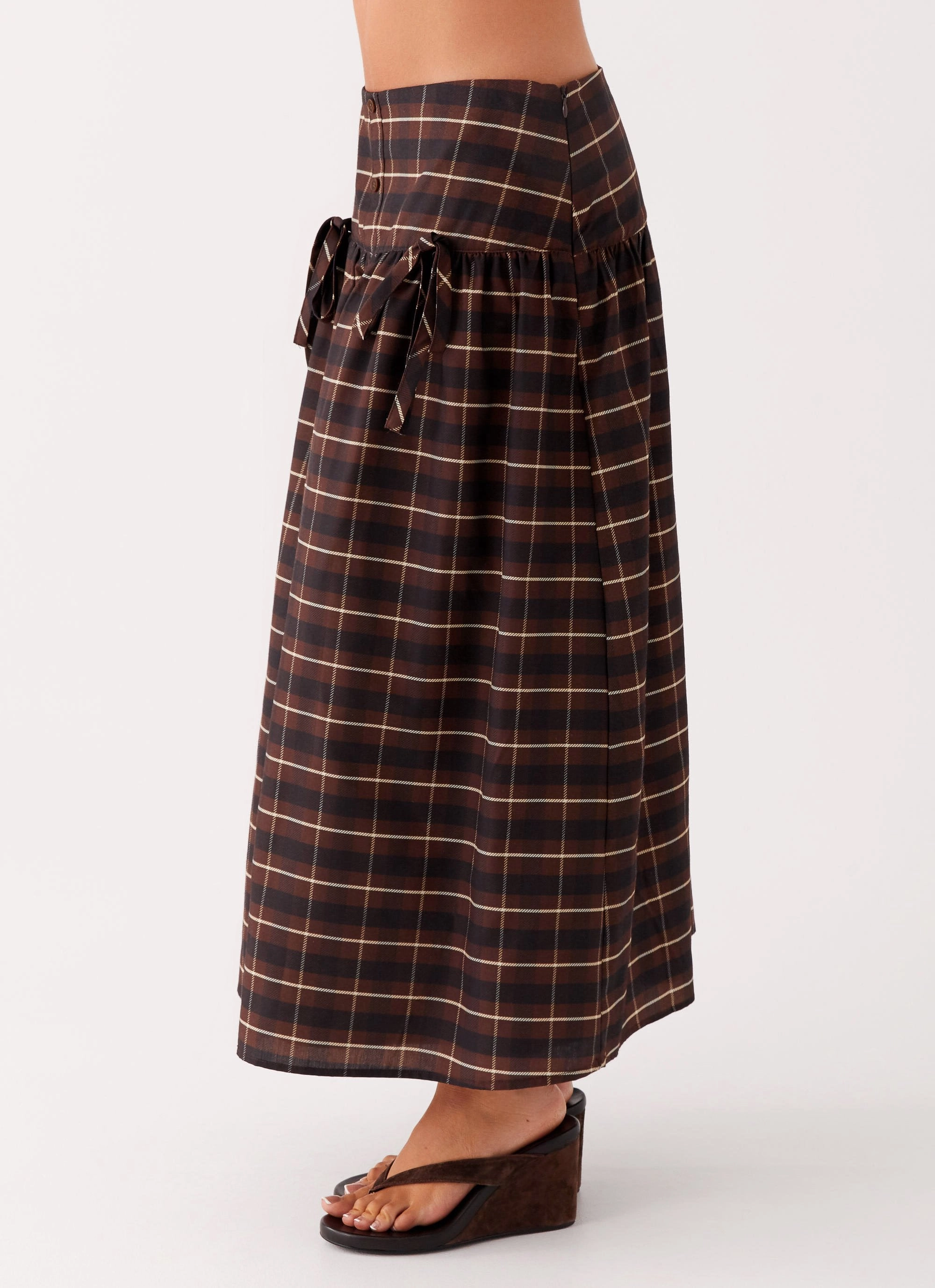 sporty wear ErgonomicStitching Quiet Places Midi Skirt - Chocolate Check