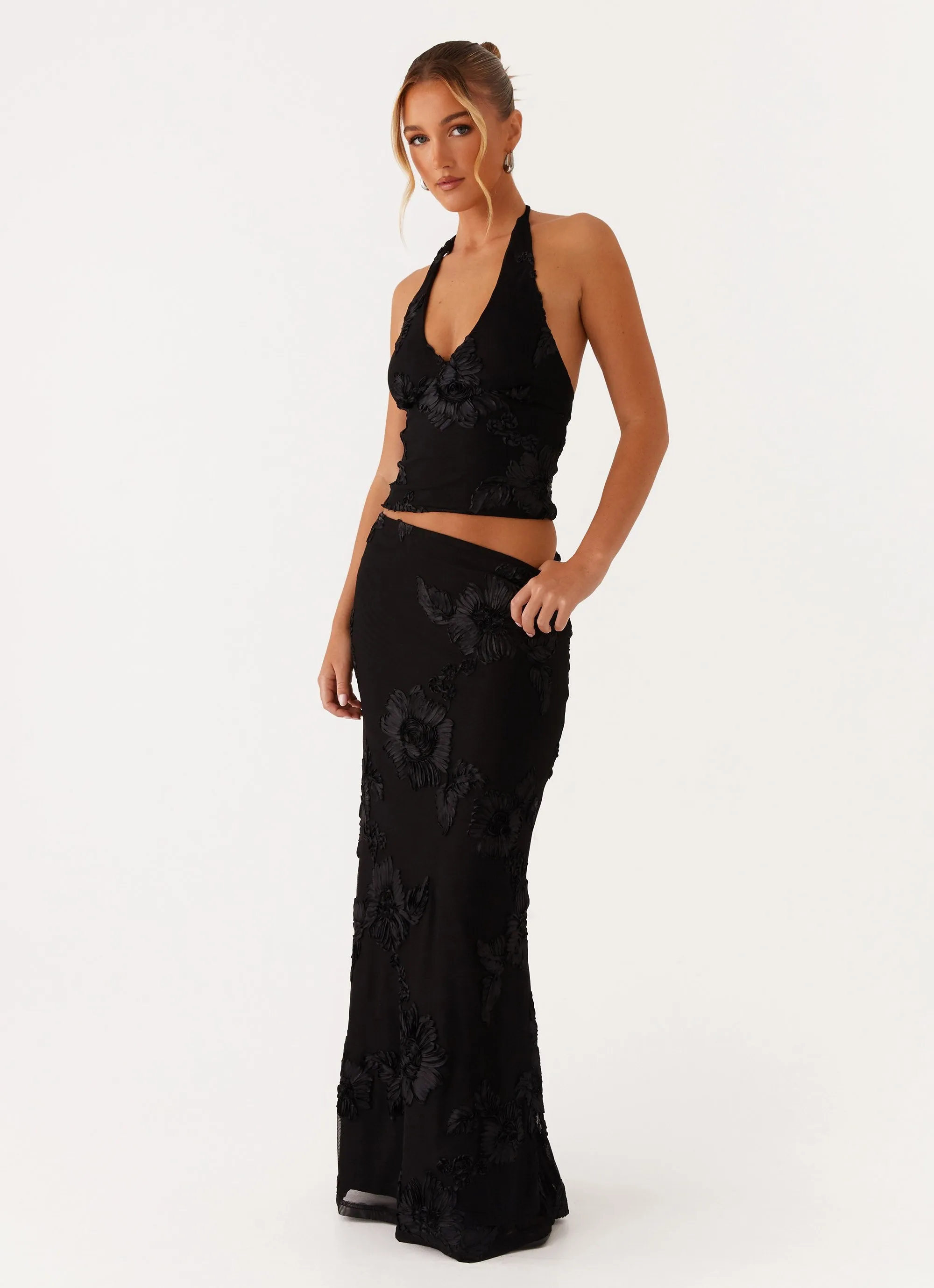 Basic Utility Radiate Maxi Skirt - Black