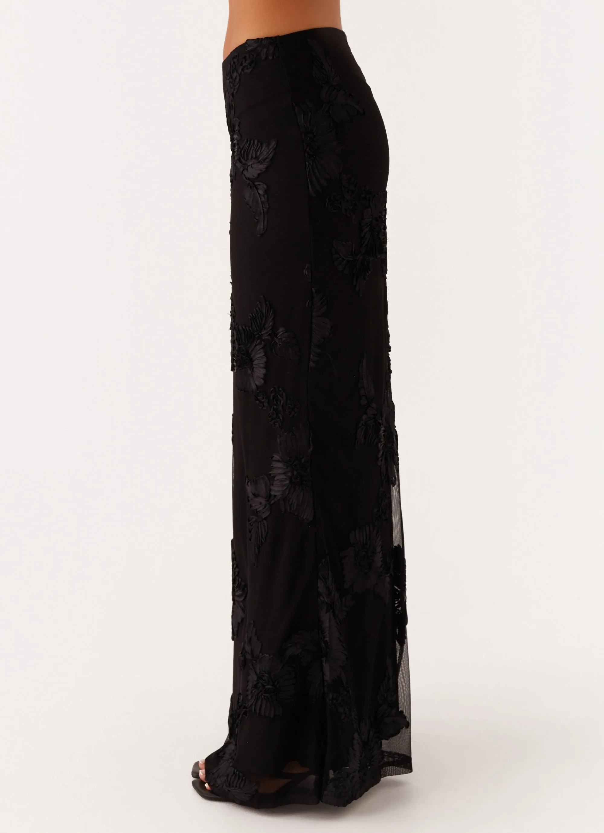 Wool blend Tapered ankle Radiate Maxi Skirt - Black