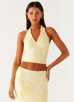 Radiate Halterneck Top - Yellow Clean Draping Radiate Halterneck Top - Yellow Water resistant coating Classic Comfort