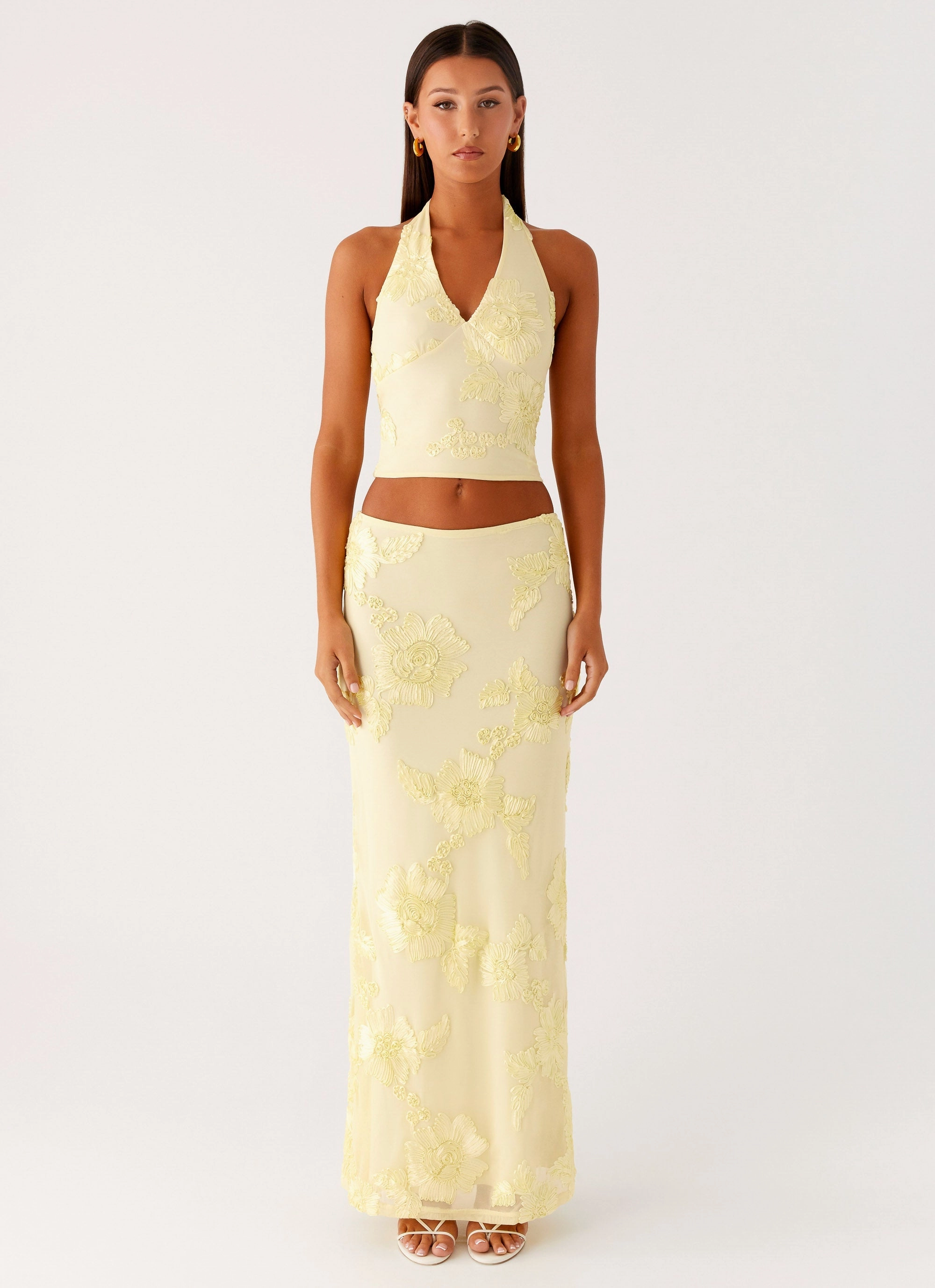 Bold Accent Double Layer Radiate Halterneck Top - Yellow