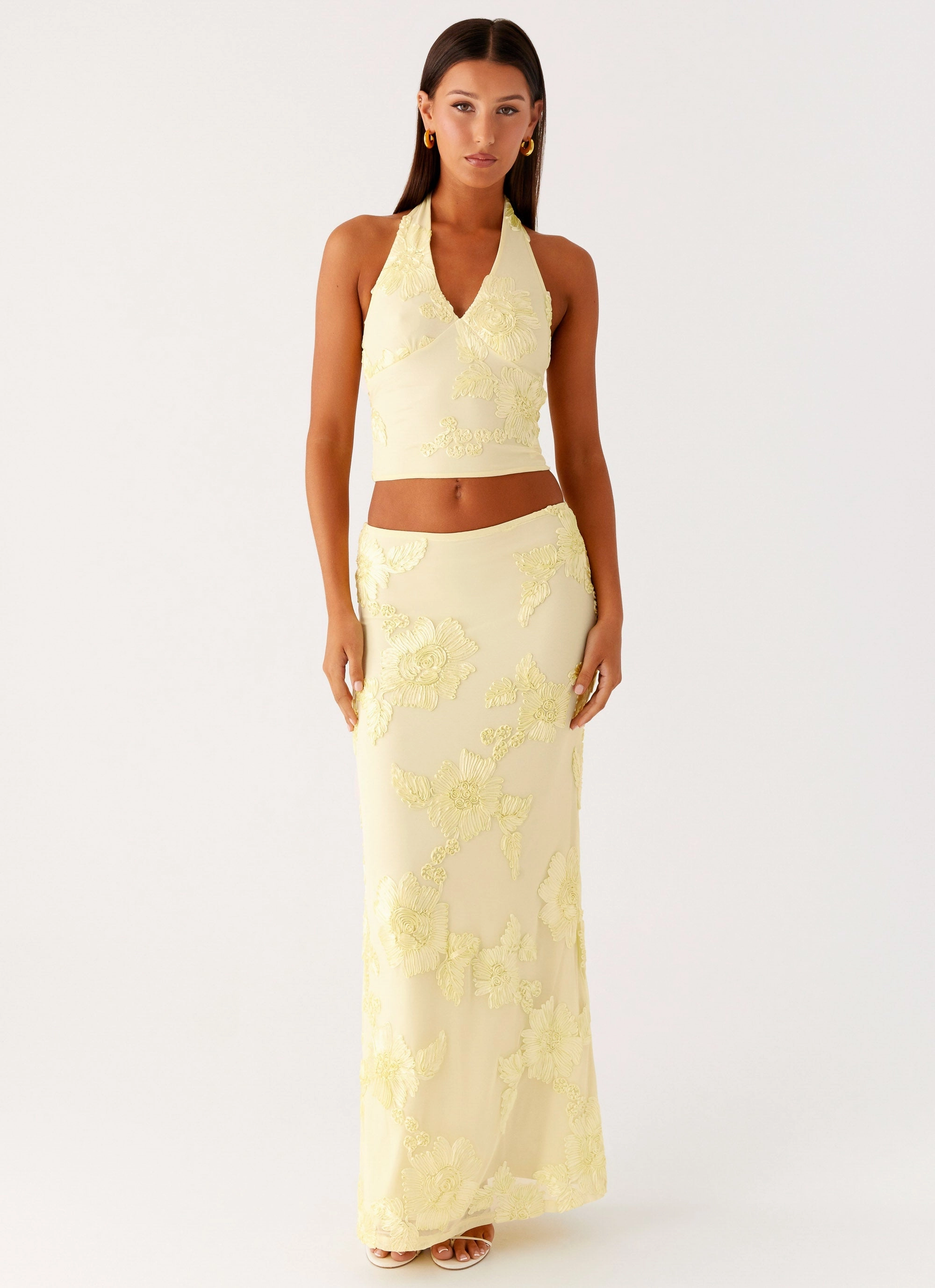 Reinforced Hems Radiate Maxi Skirt - Yellow