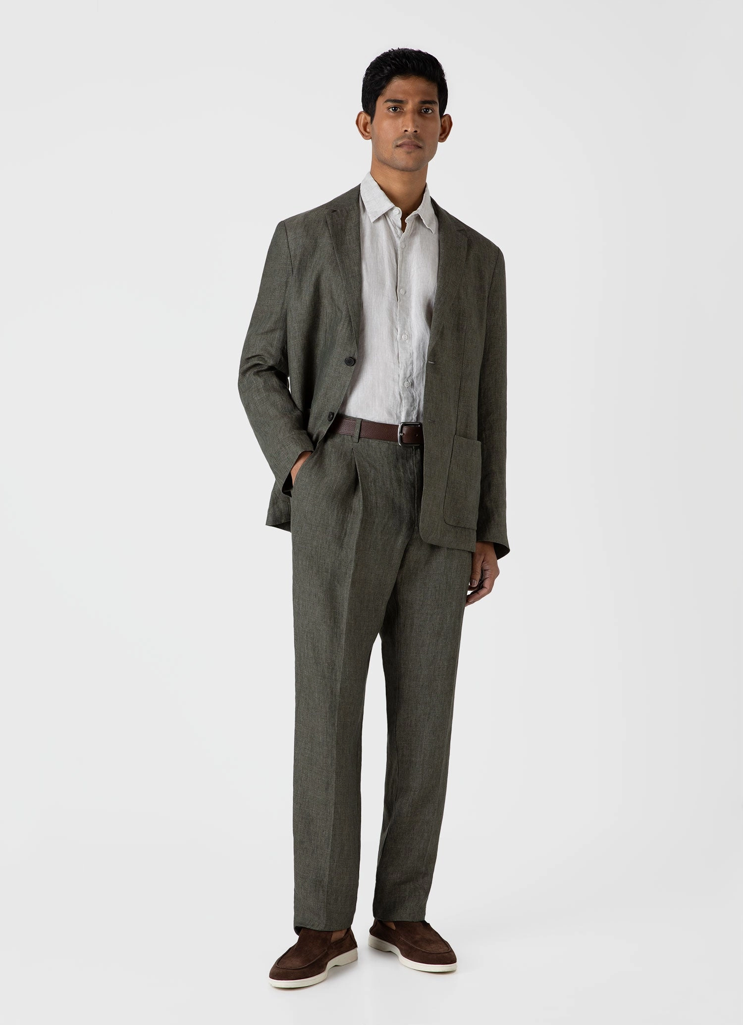 Men's Linen Unstructured Blazer in Light Khaki Memory