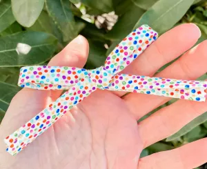 Rainbow Dot Fabric School Girl Bow Headband | Hair Clip