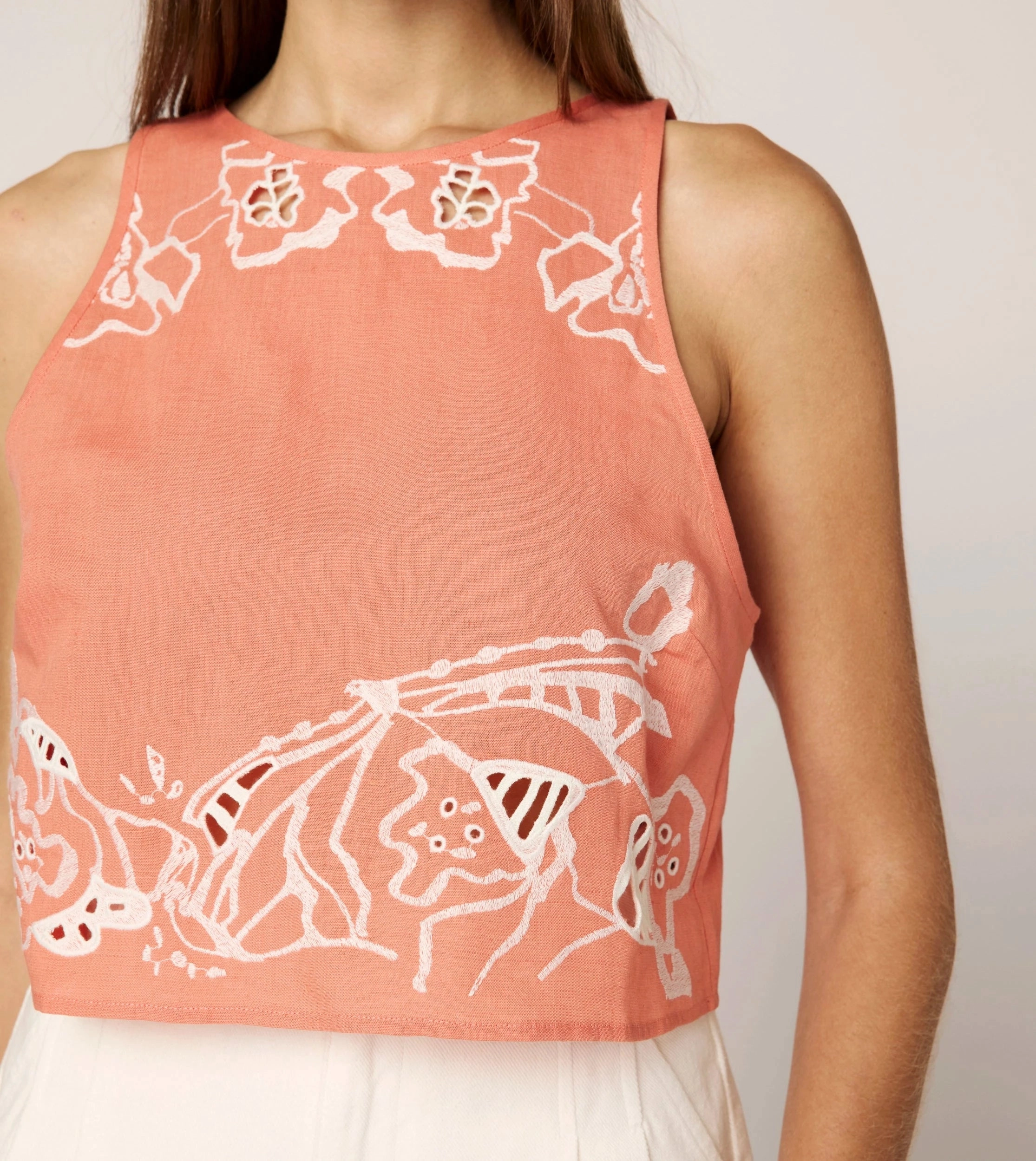 Attina Top | Coral Peach/Ivory BuiltInLayer Soft Touch Texture
