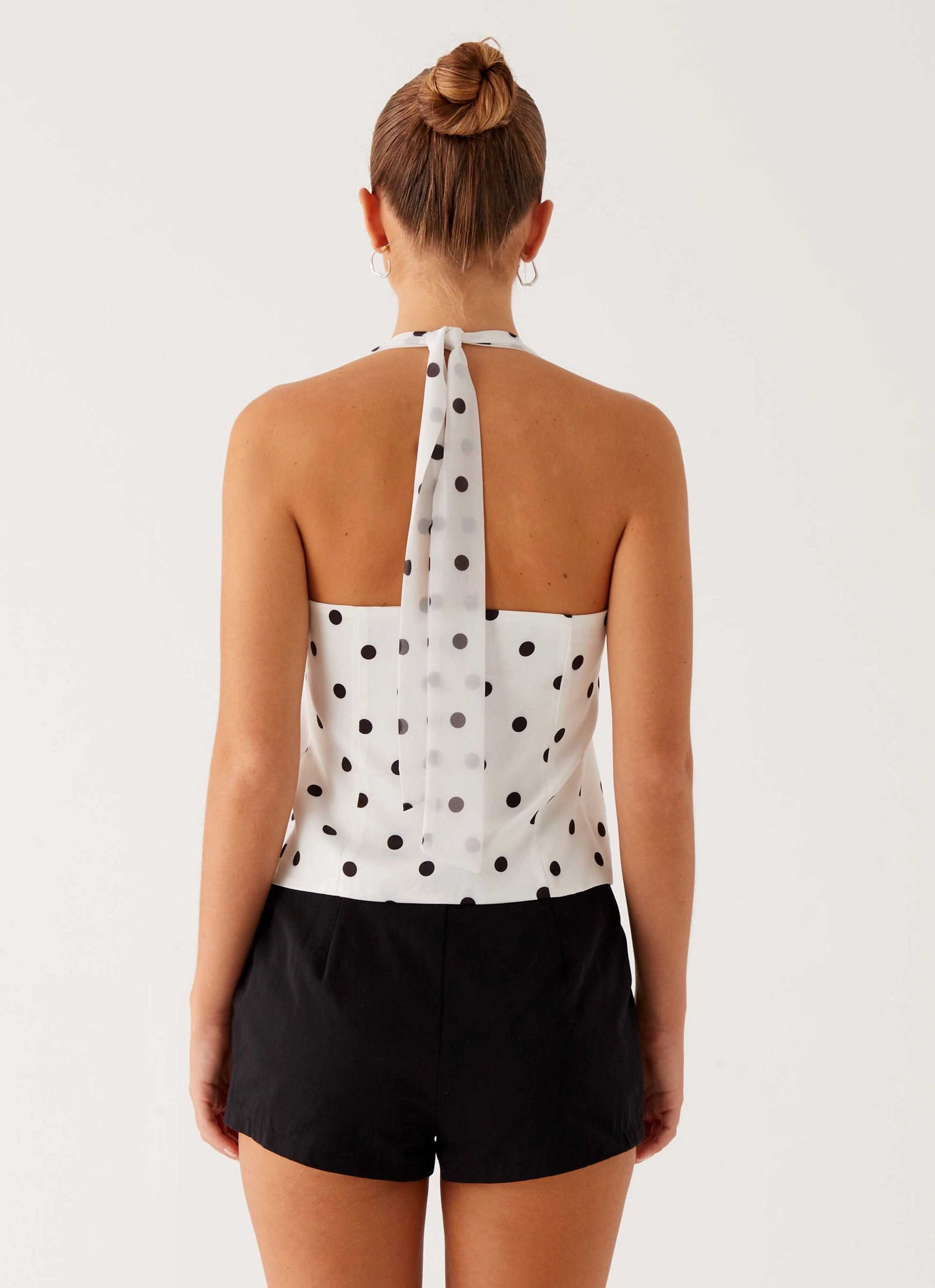 EcoDyeProcess Lets Pretend Halterneck Top - White Polka Dot