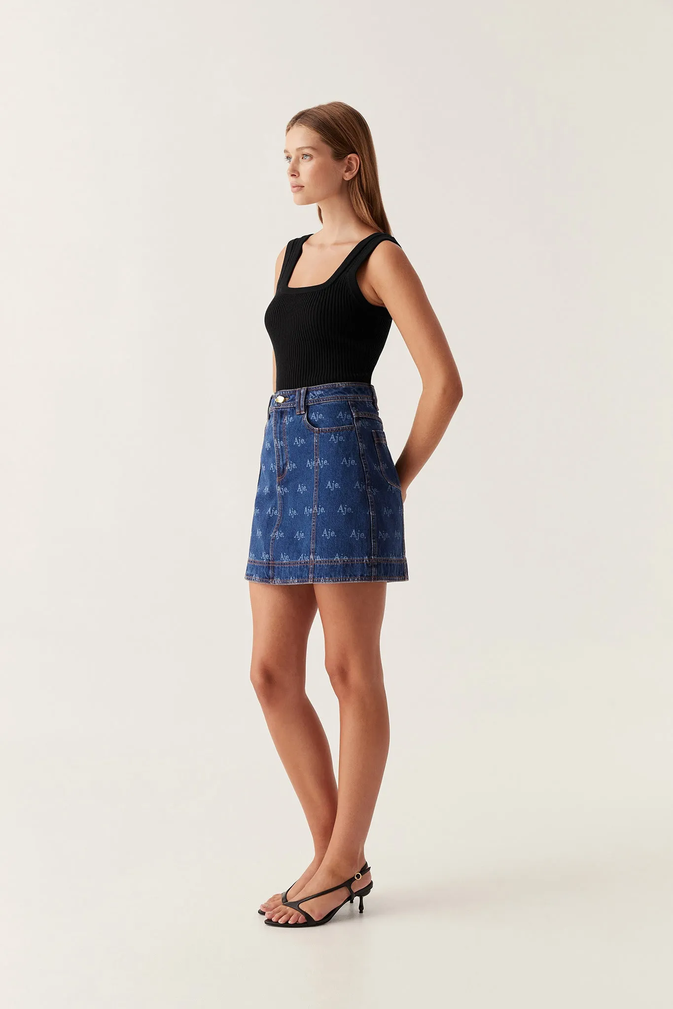 Ratio Logo Denim Mini Skirt