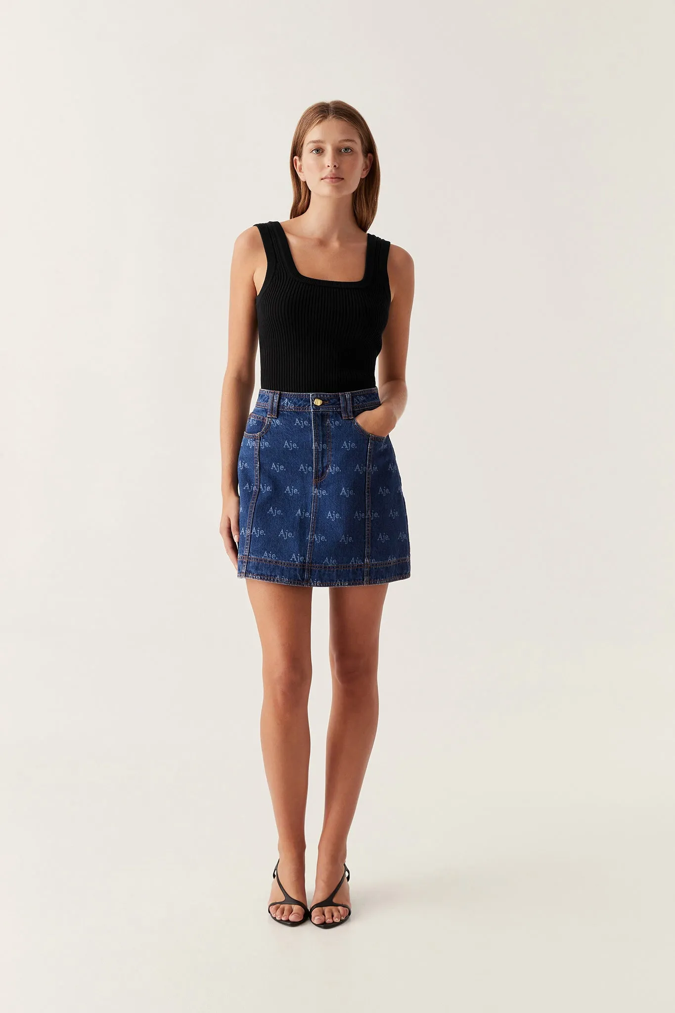 Ratio Logo Denim Mini Skirt