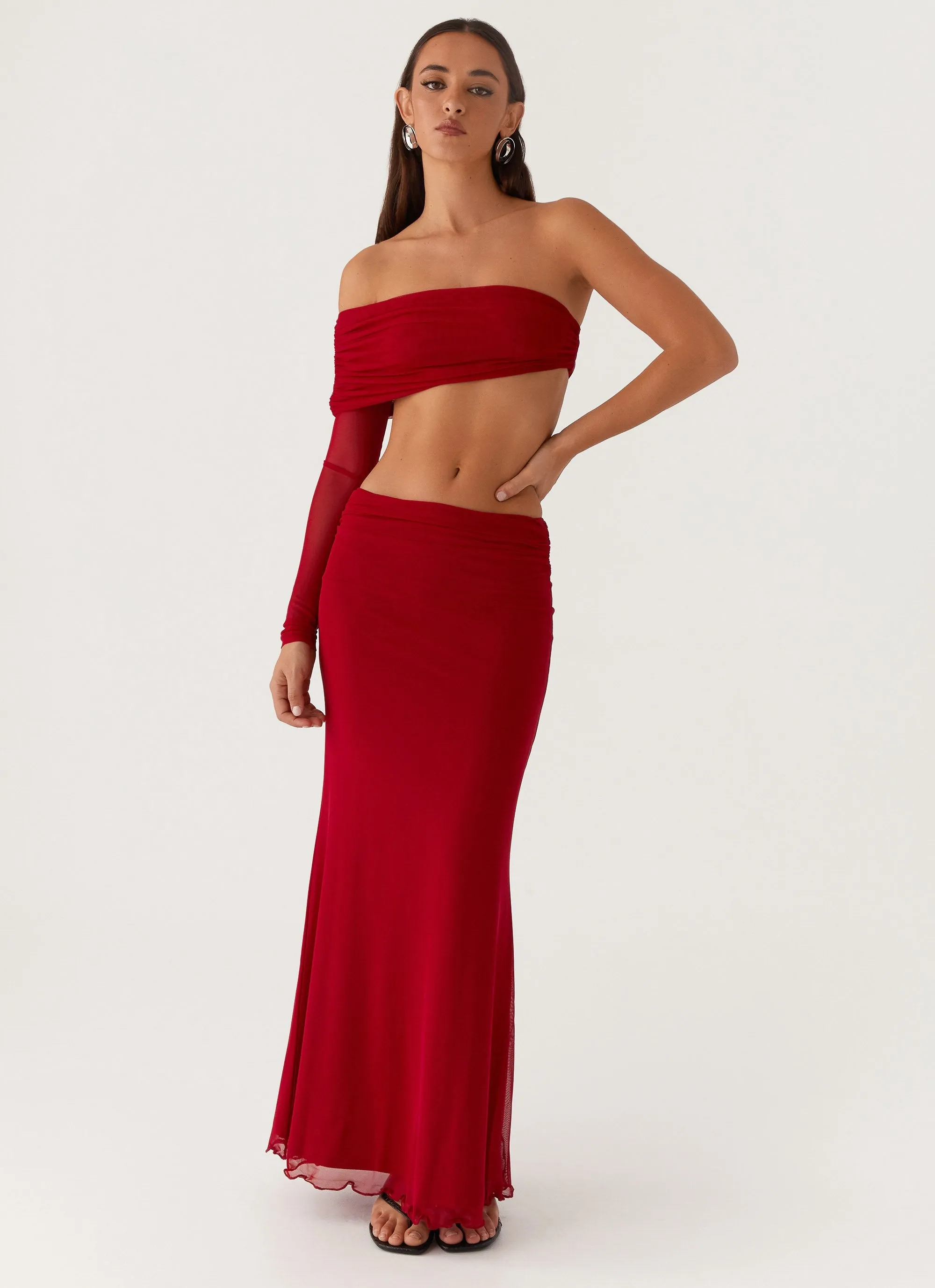 Rayne Maxi Skirt - Red Cozy Design Work Ready