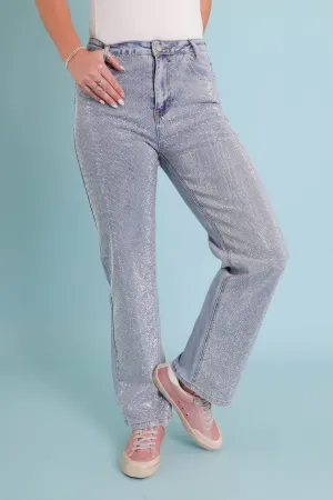 Ready To Rock Rhinestone Denim-Blue HighRise Fit Relaxed Look Ready To Rock Rhinestone Denim-Blue