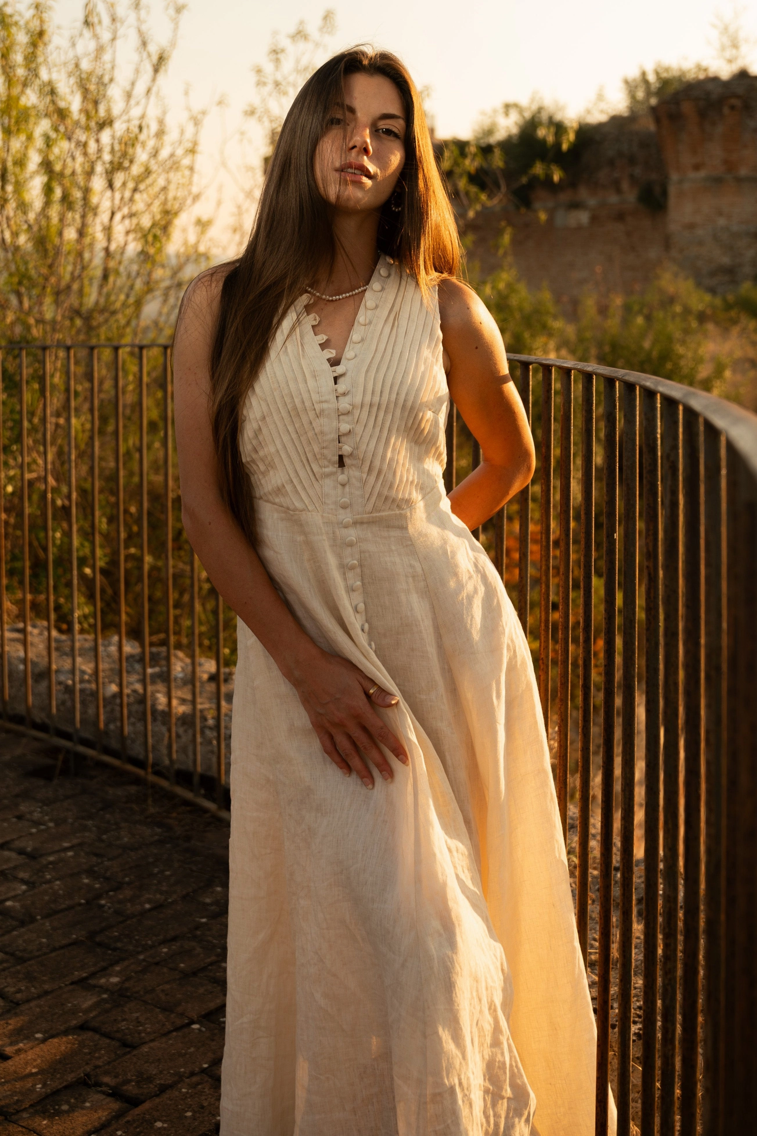 Rebecca 18 | Pleated Maxi Linen Dress Noise Free Material Seamless Edge Finishing