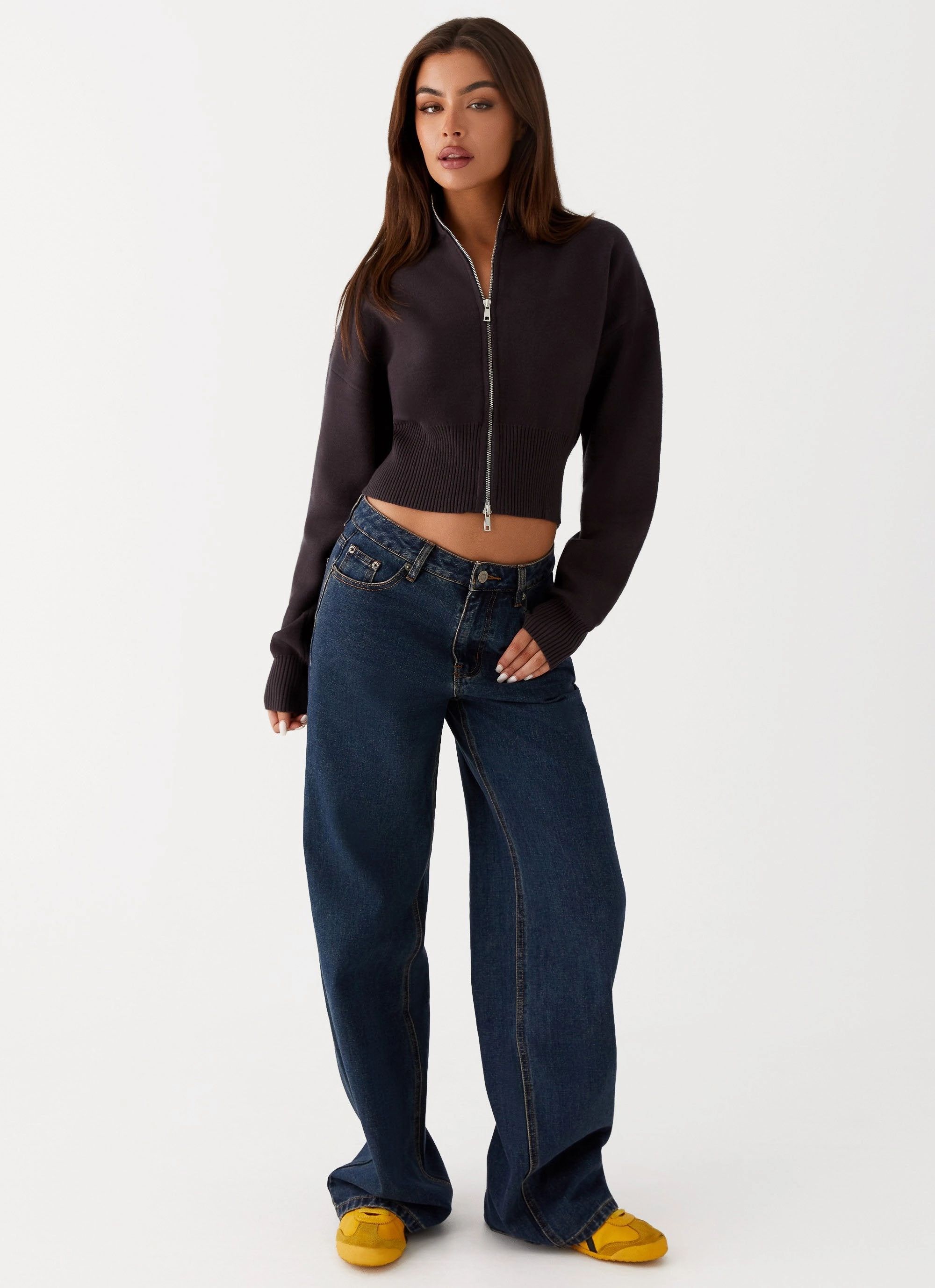 Episode High Neck Cardigan - Charcoal AntiStaticFabric High Durability Material